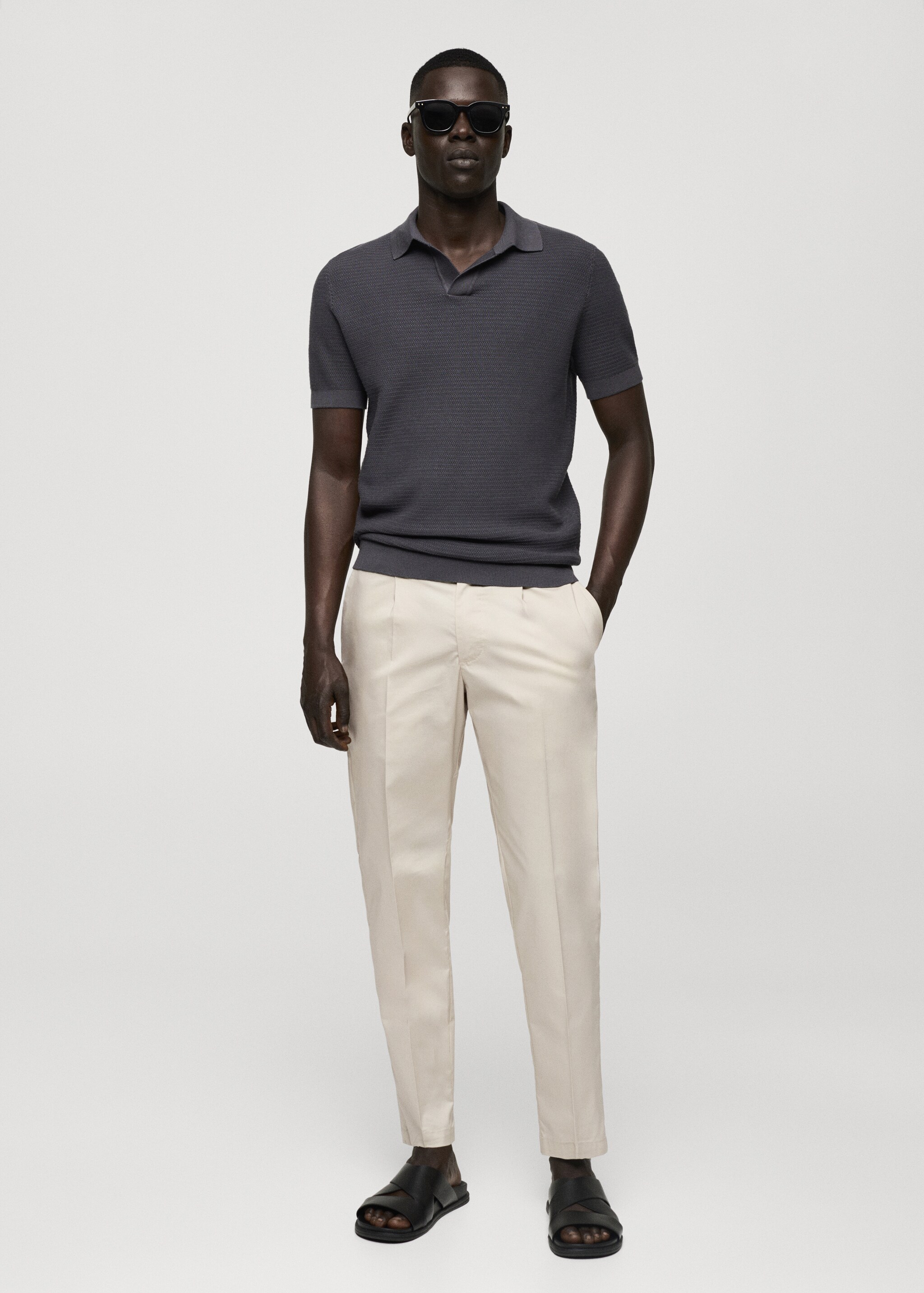 Slim-fit cotton pleated trousers - General plane