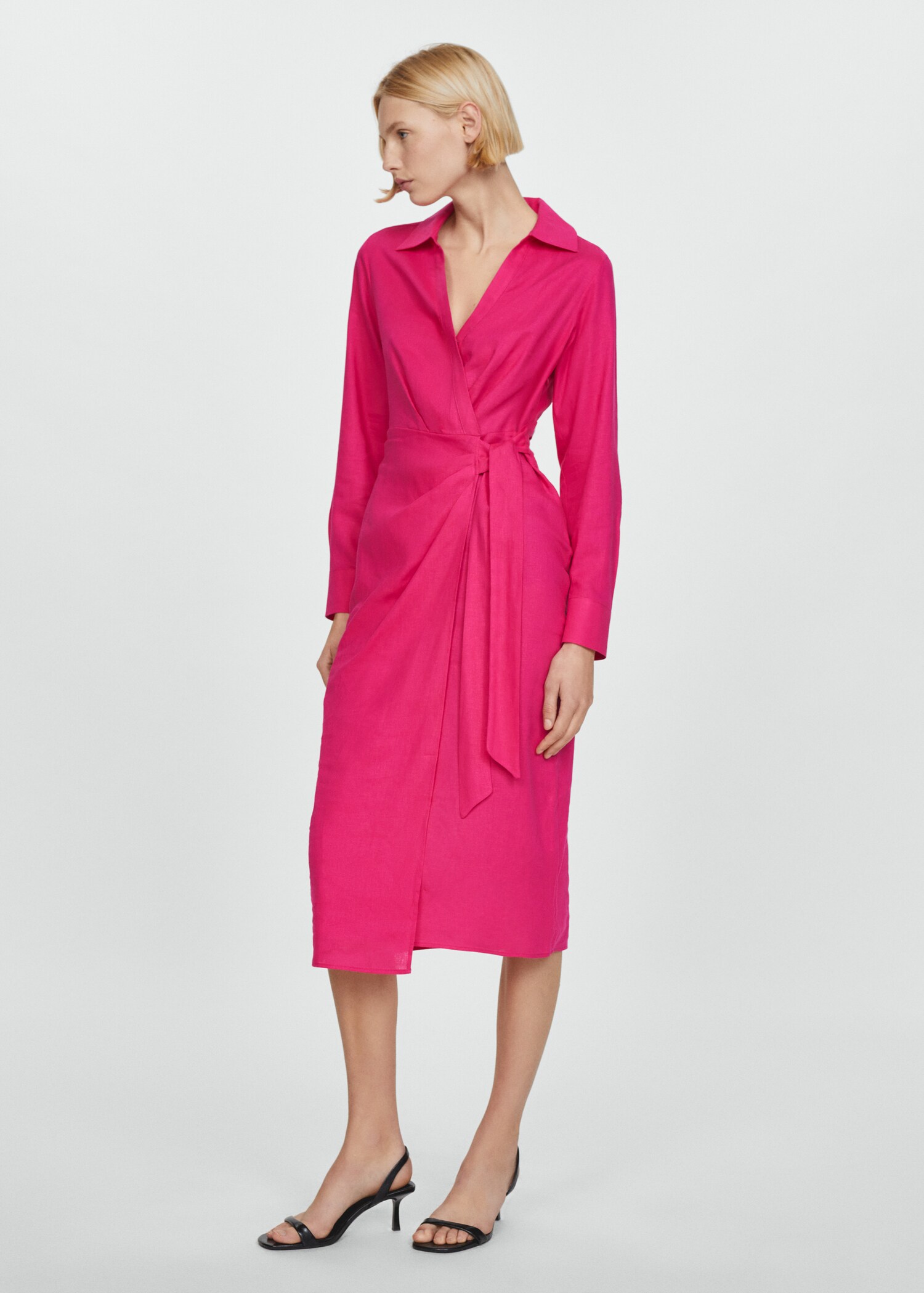 Linen shirt dress with bow - General plane