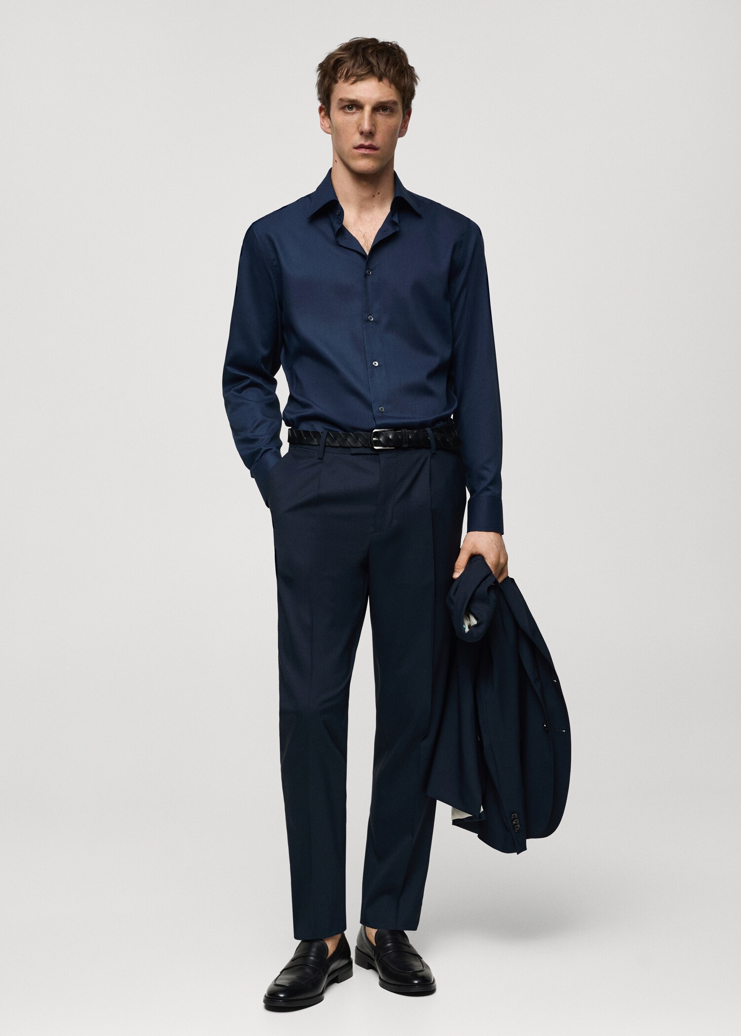 100% virgin wool slim-fit suit trousers - General plane