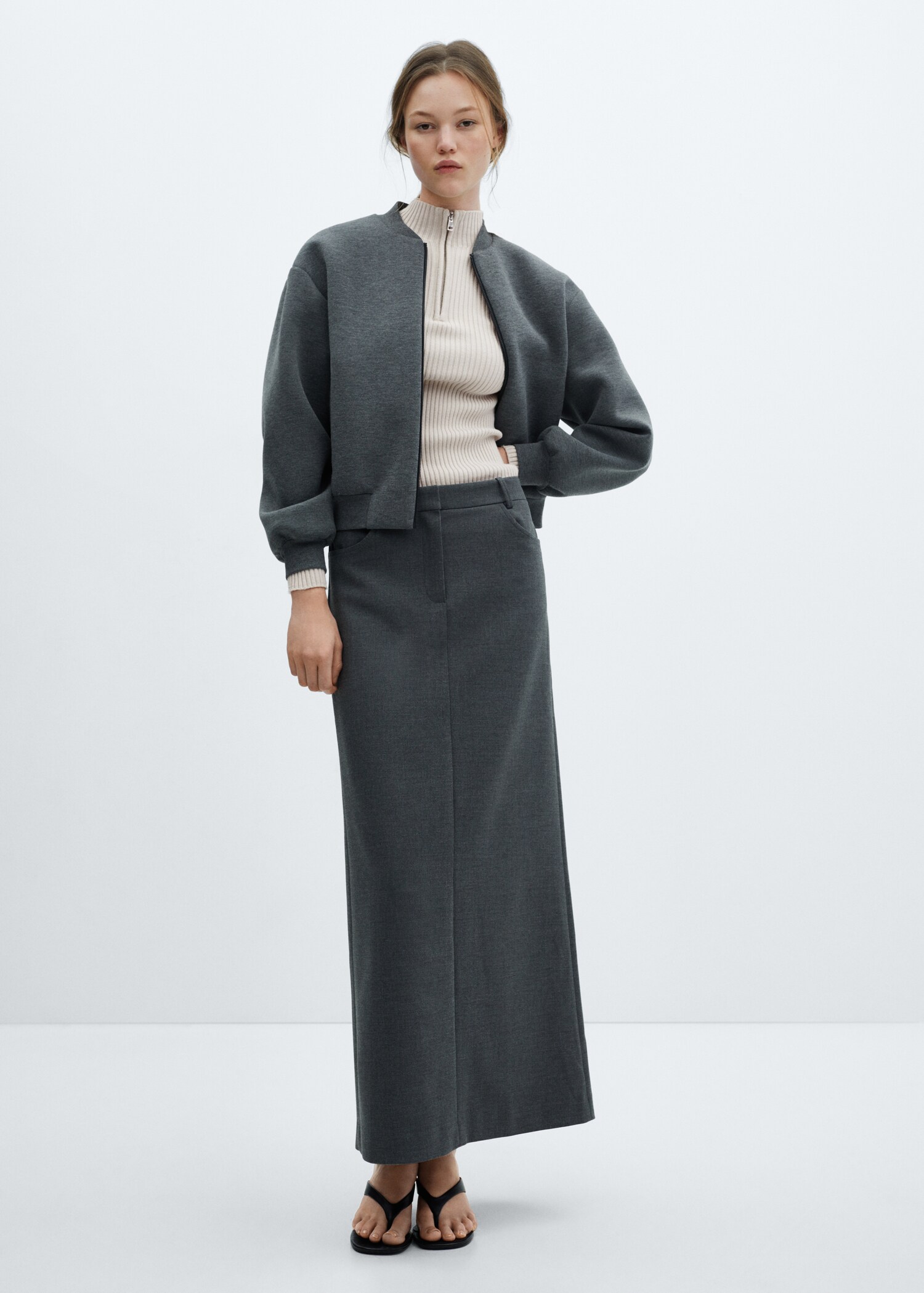 Ribbed sweater with zip - General plane