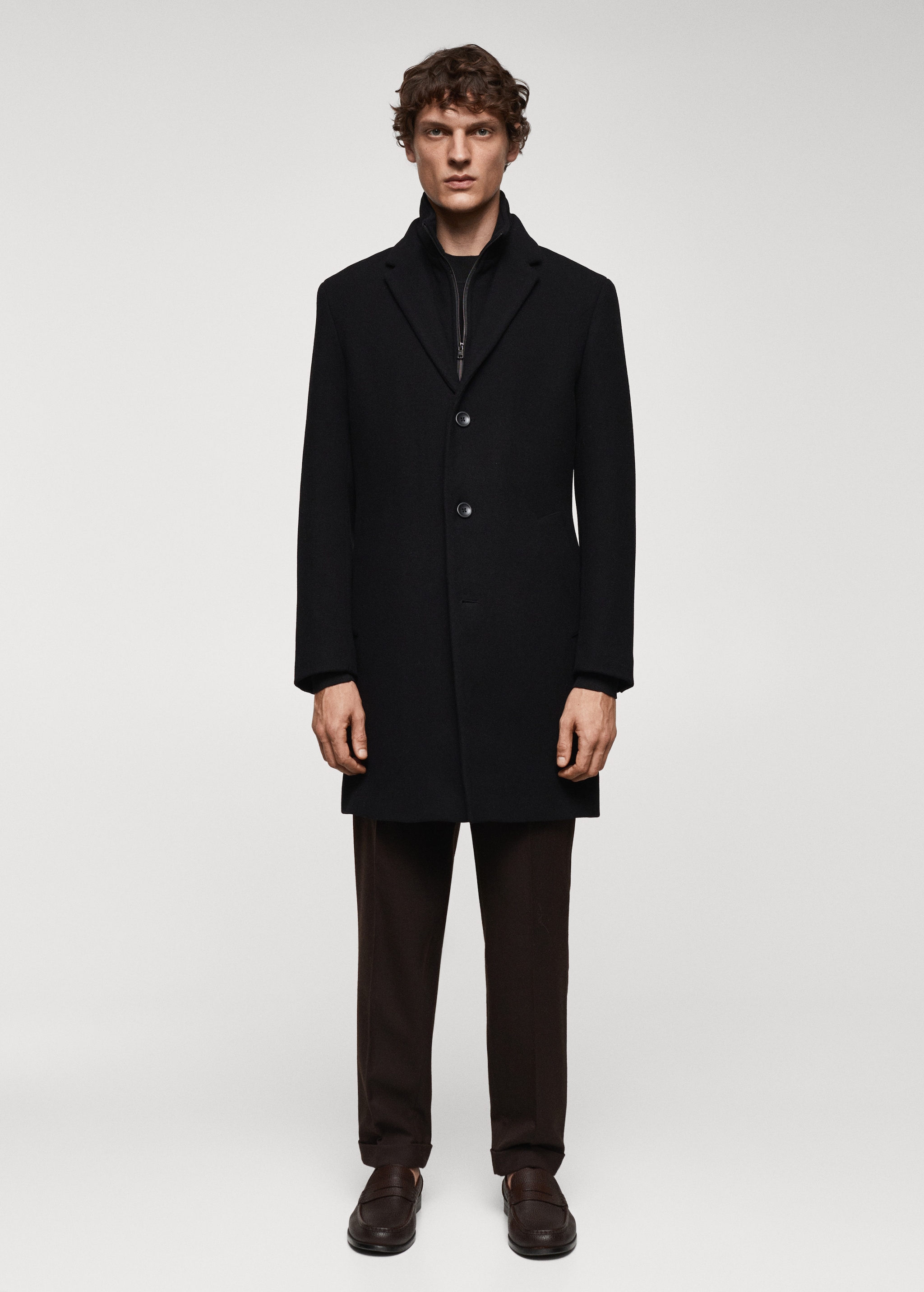 Wool coat with detachable collar - General plane