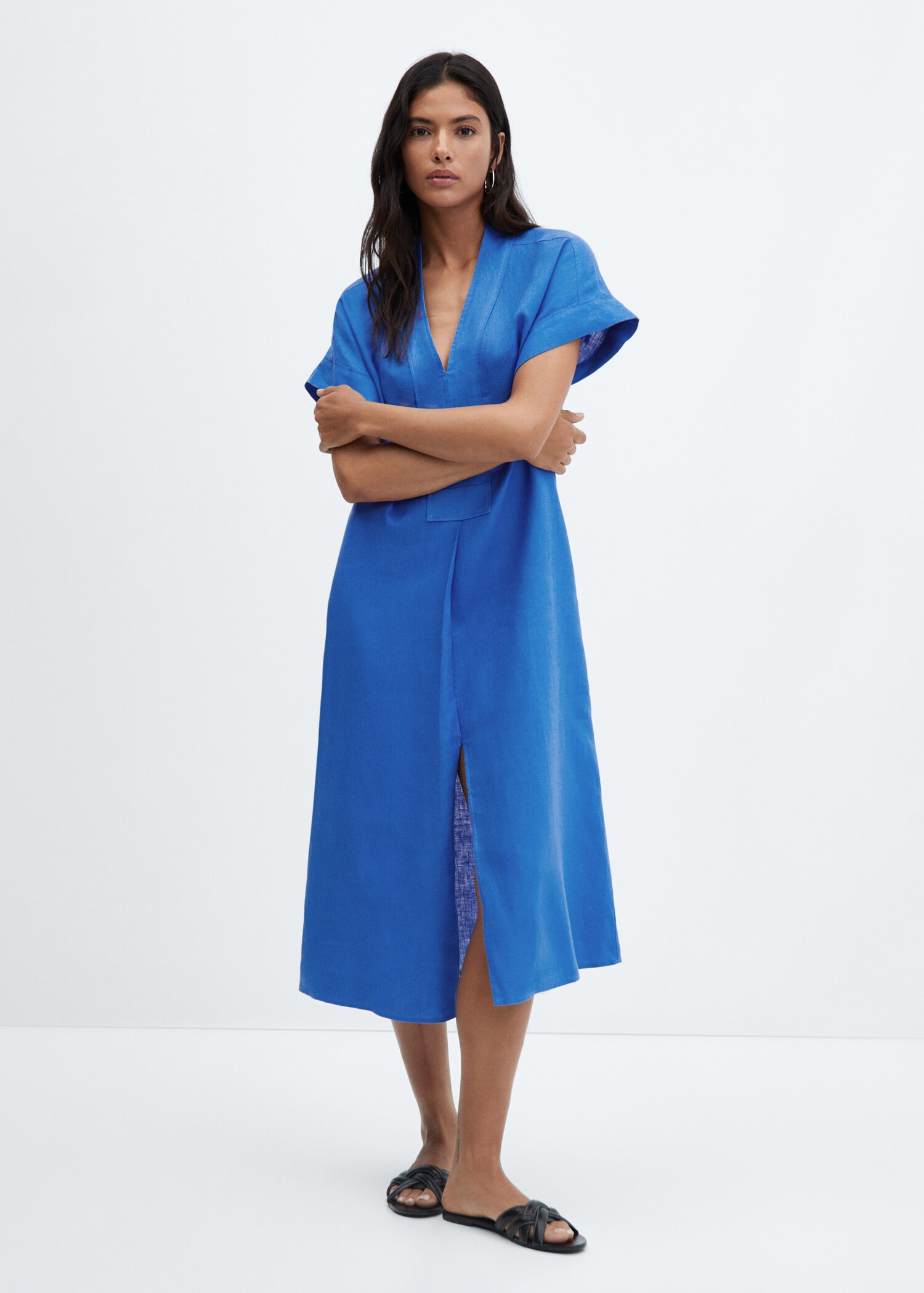 Vestido camisero lino - Plano general