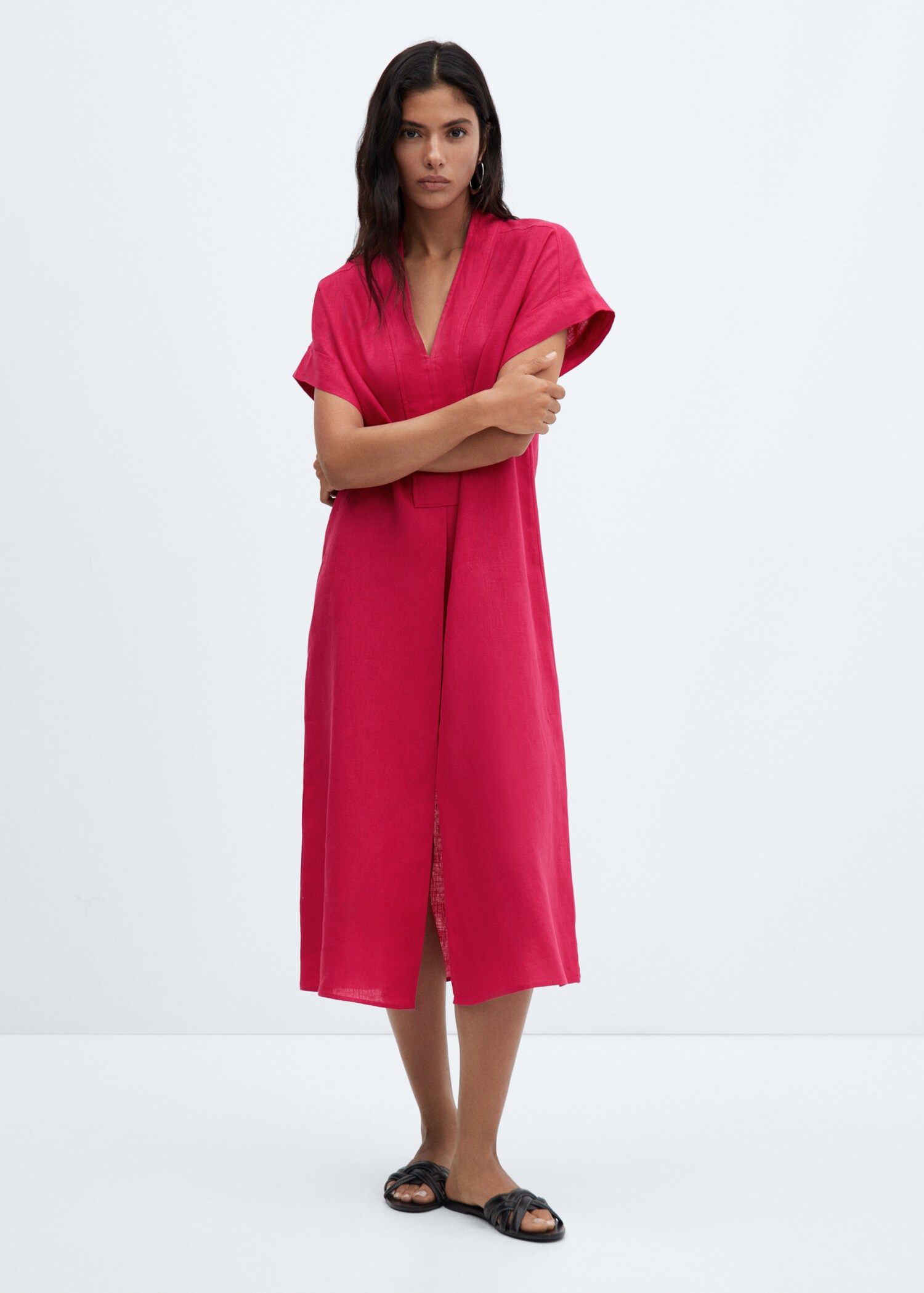 Vestido camisero lino - Plano general