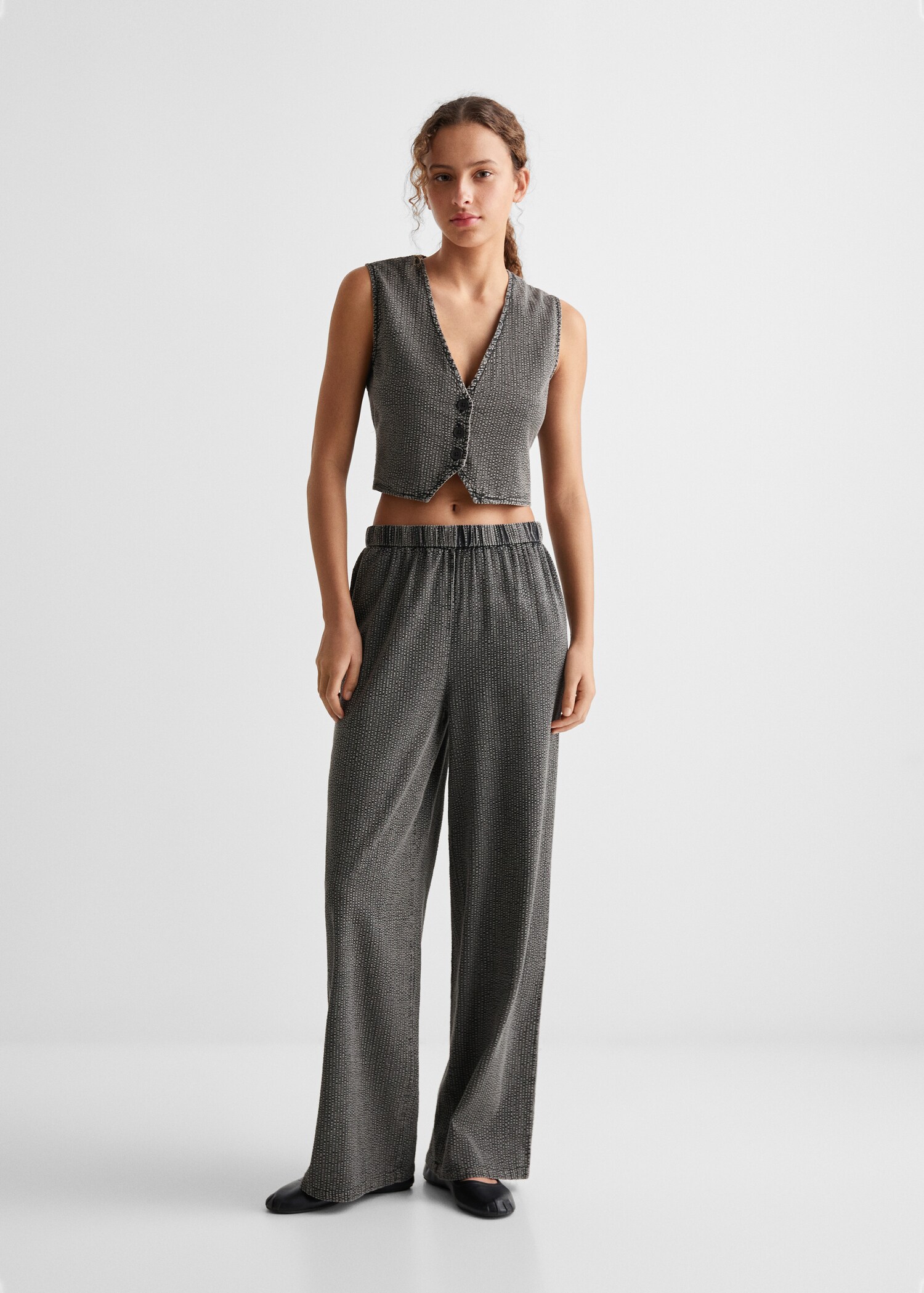Pantalón textura wideleg - Plano general