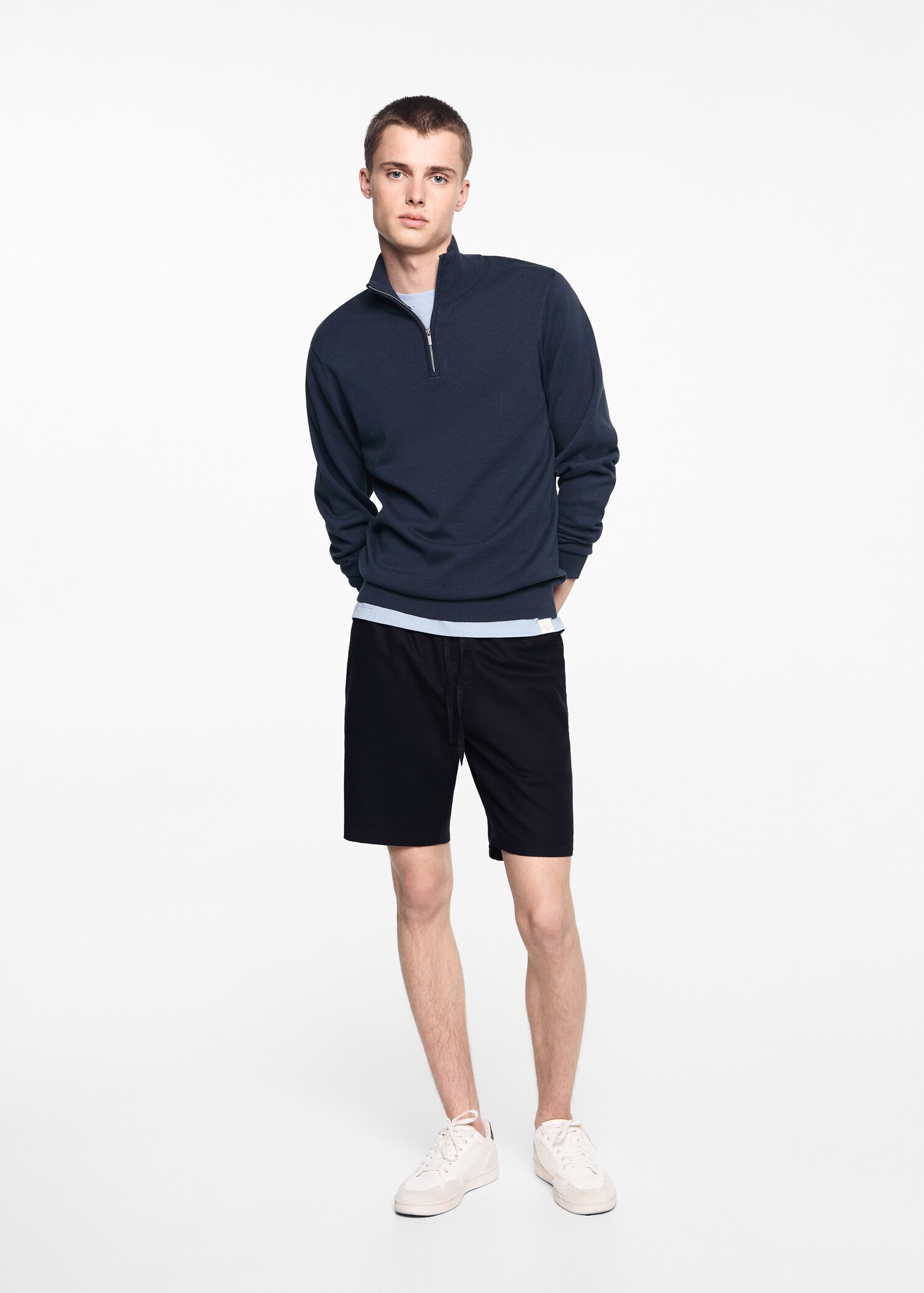 Drawstring linen Bermuda shorts - General plane