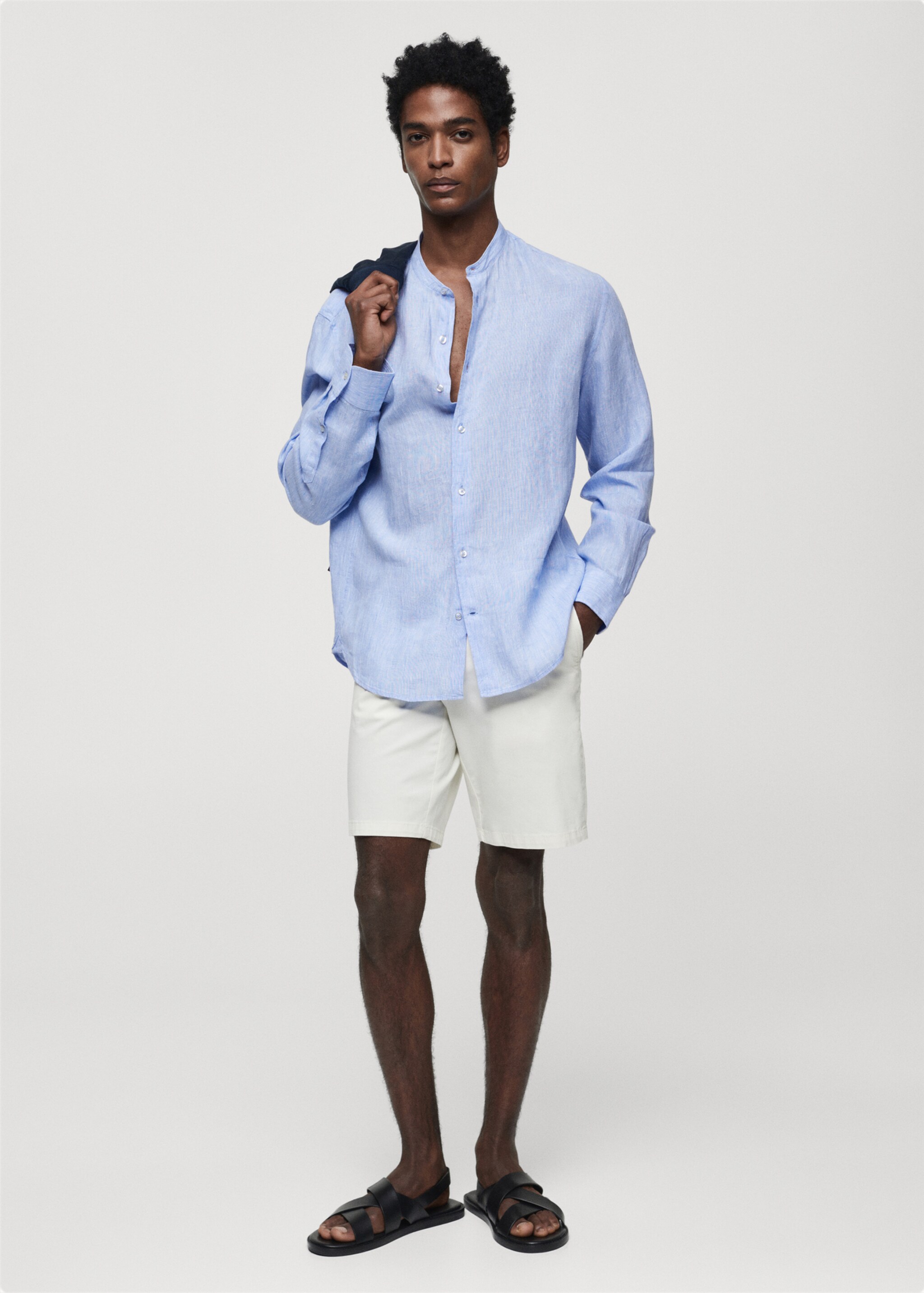 100% linen Mao collar shirt - General plane, Sky Blue. Ref: 67026730-00.