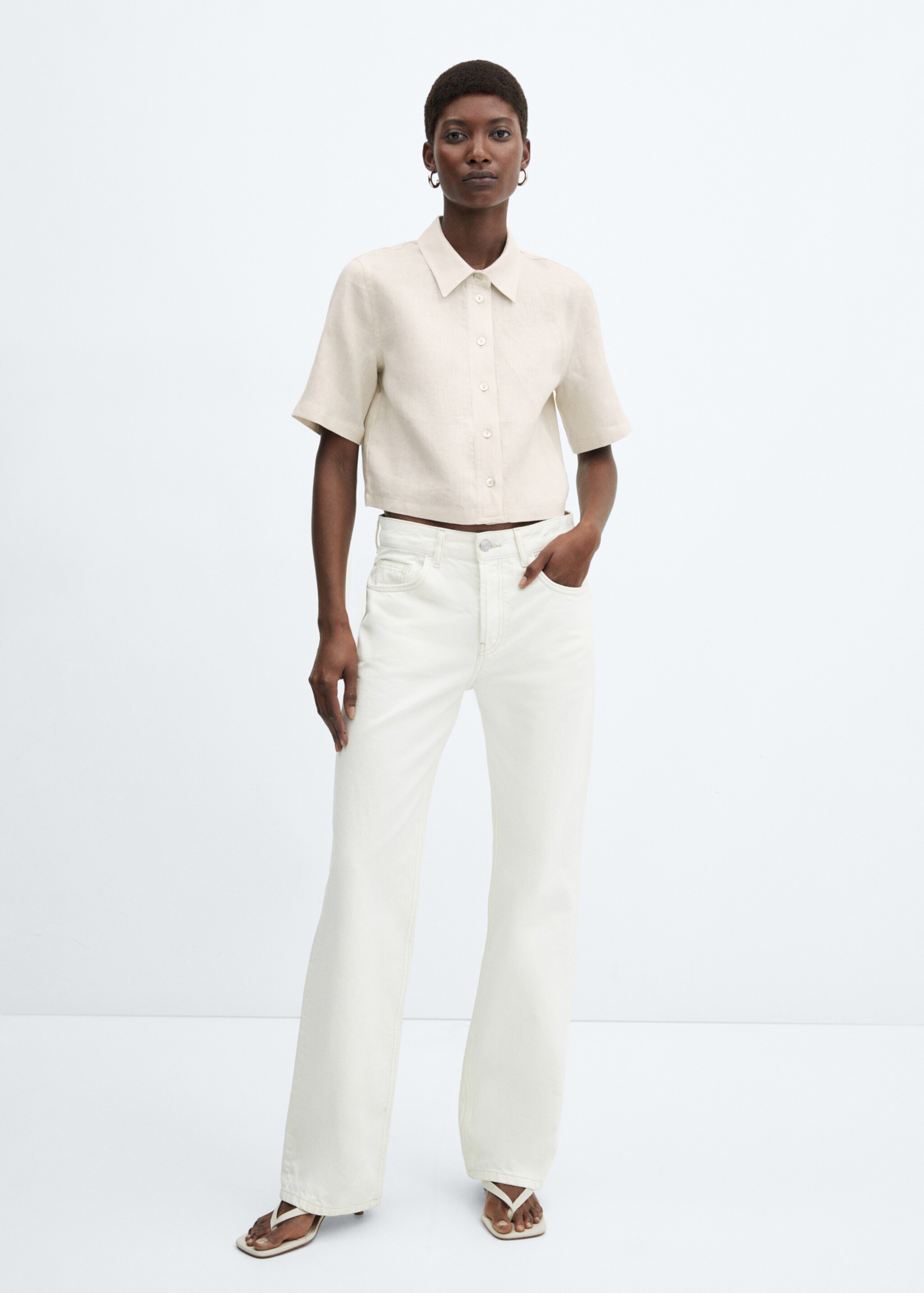 Linen-blend short-sleeve shirt - General plane, Beige. Ref: 67032534-00.