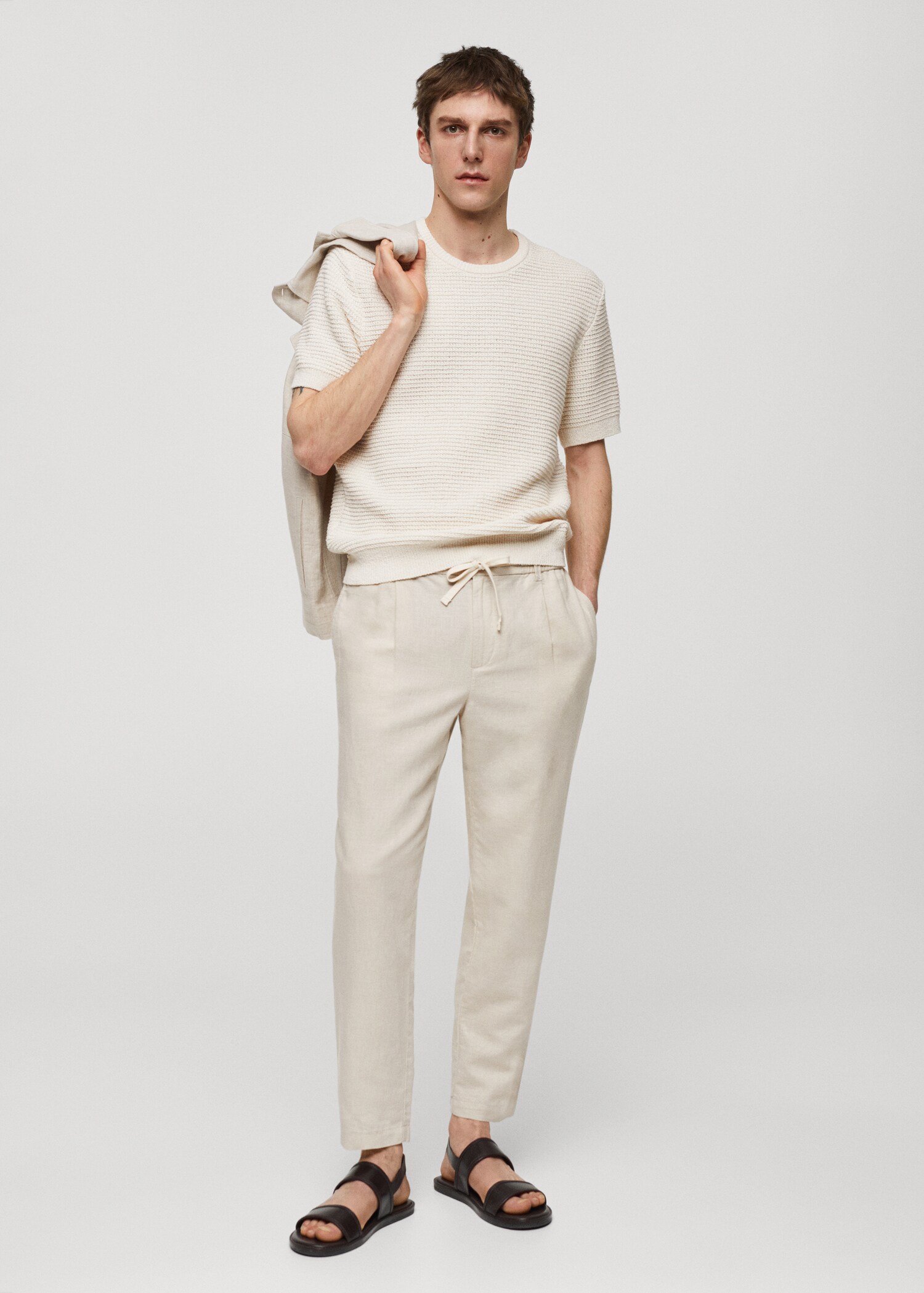 Slim-fit trousers with drawstring  - General plane