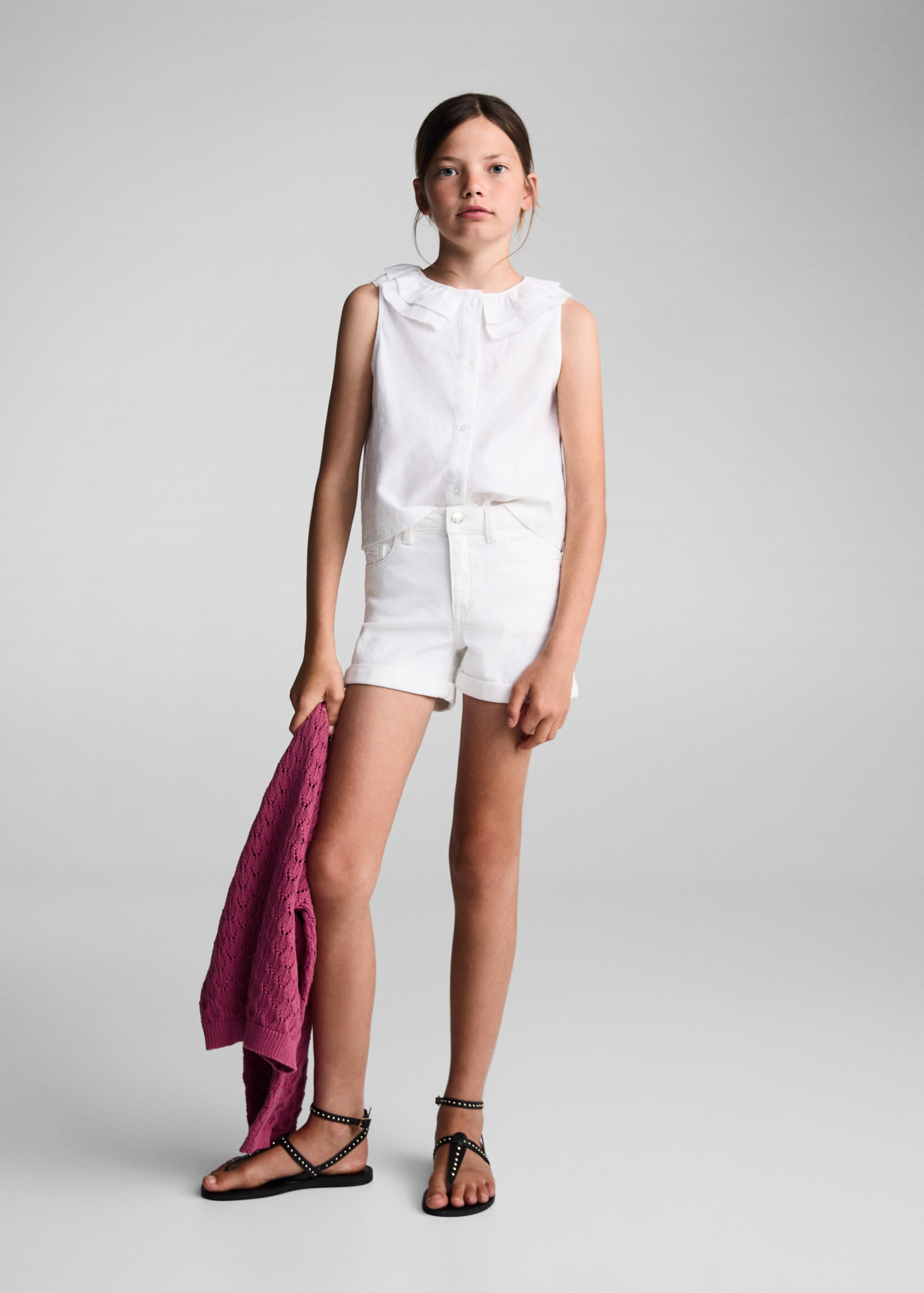 Rolled-up hem denim shorts - General plane, White. Ref: 67036011-00.