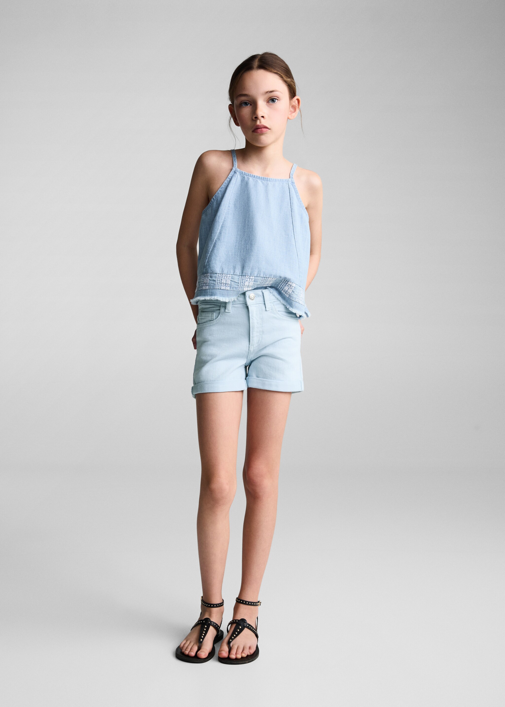 Rolled-up hem denim shorts - General plane, Sky Blue. Ref: 67036011-00.