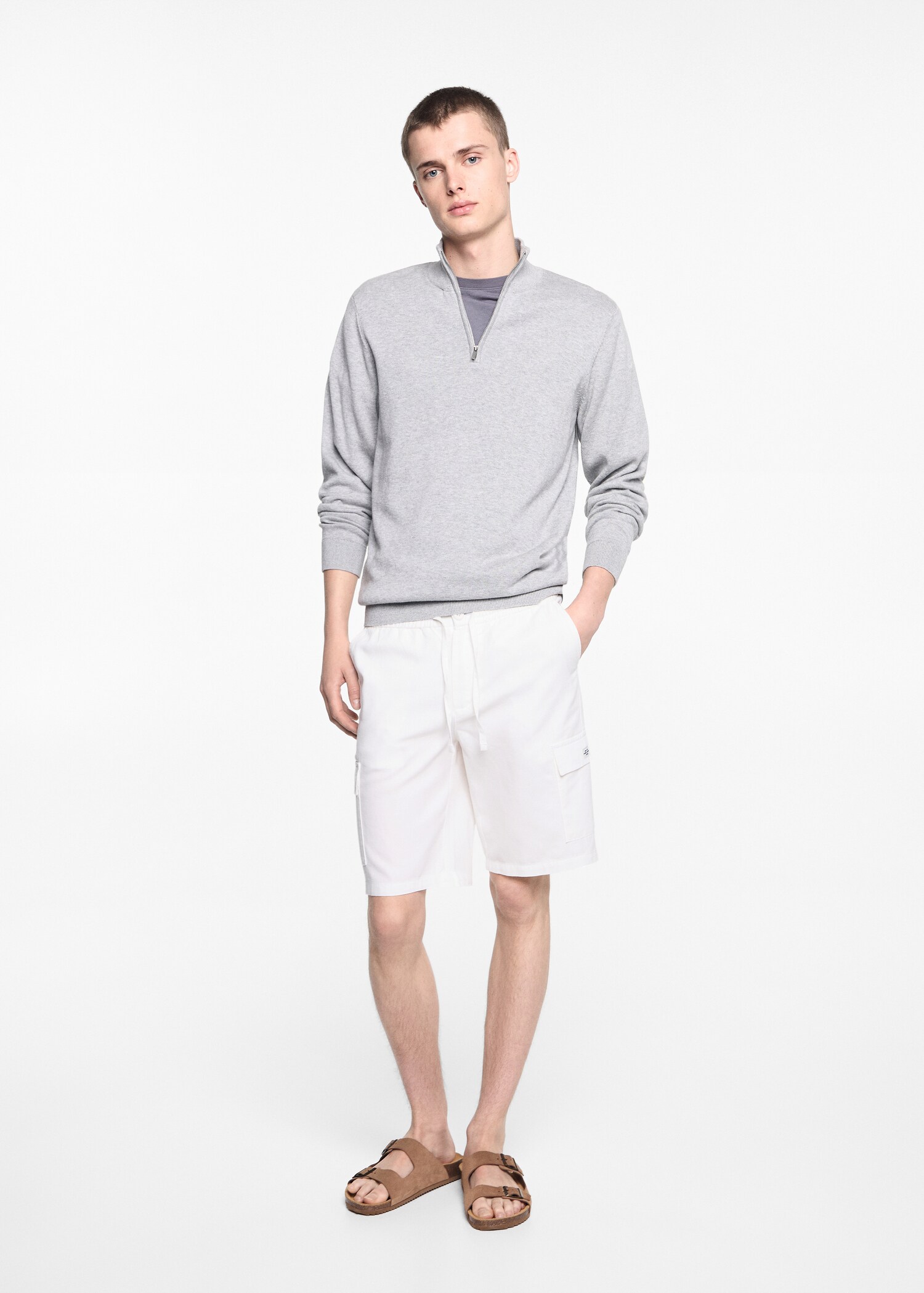 Leinen-Bermudashorts mit Cargotaschen - Allgemeine Ansicht