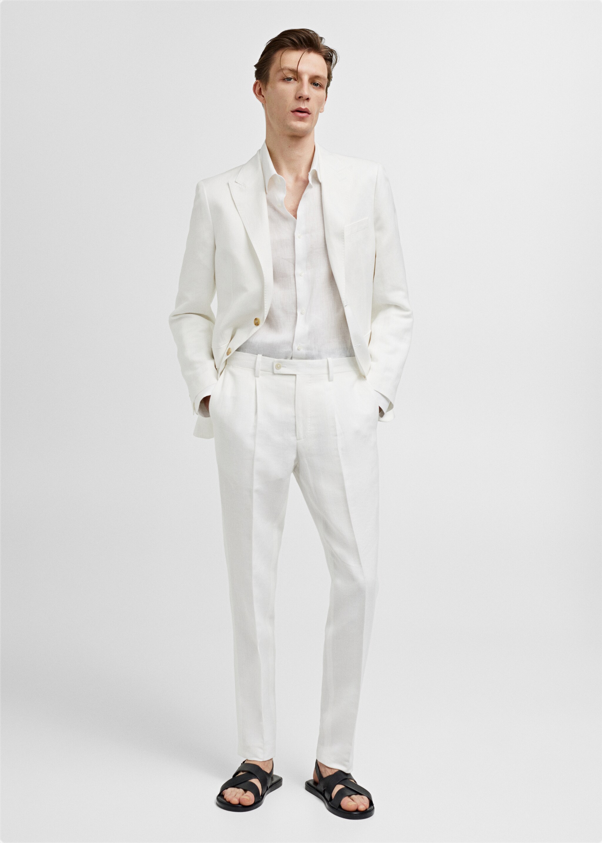 Pantalón traje slim fit algodón lino - Plano general