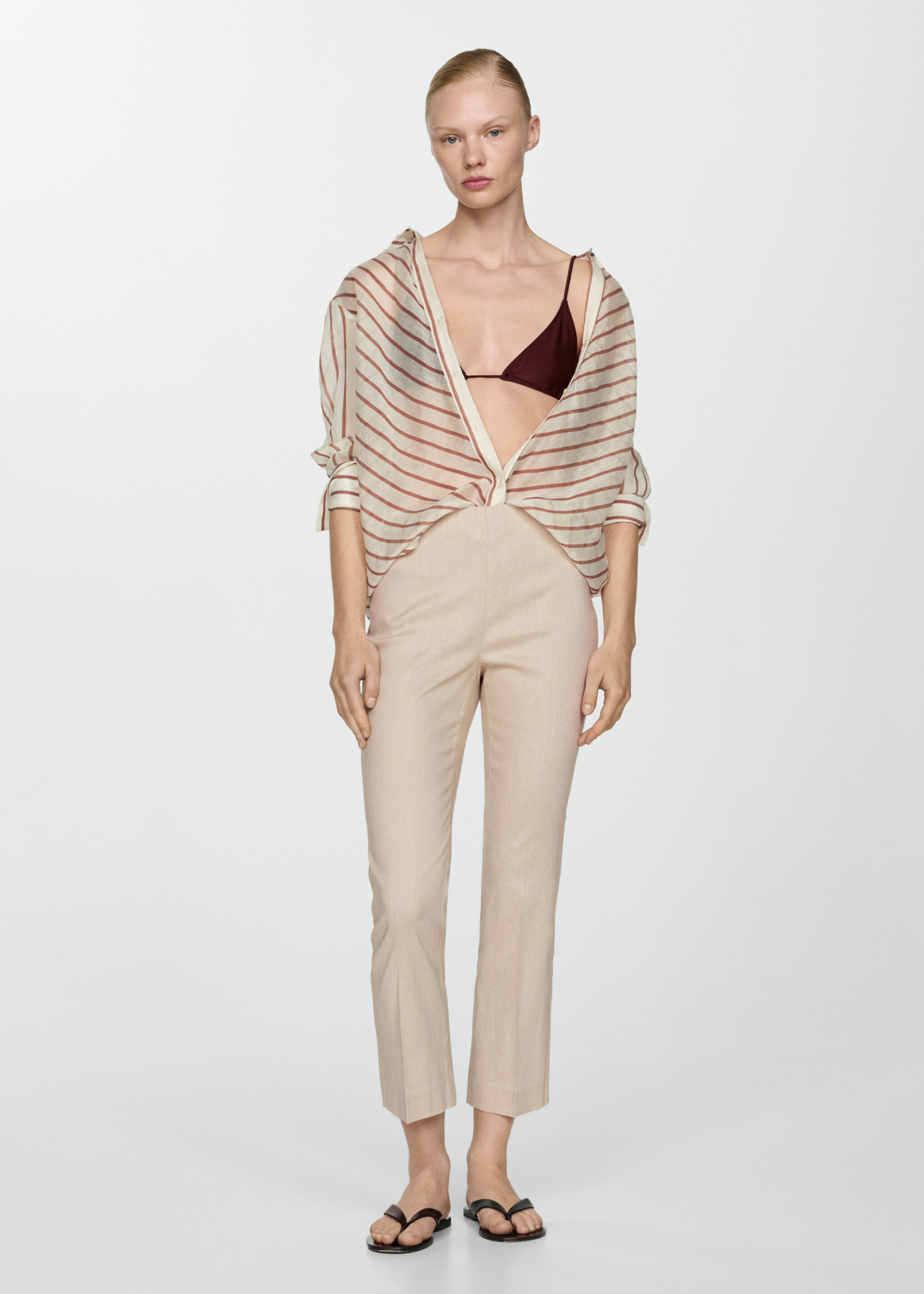Linen flared trousers - General plane, Beige. Ref: 67037125-00.
