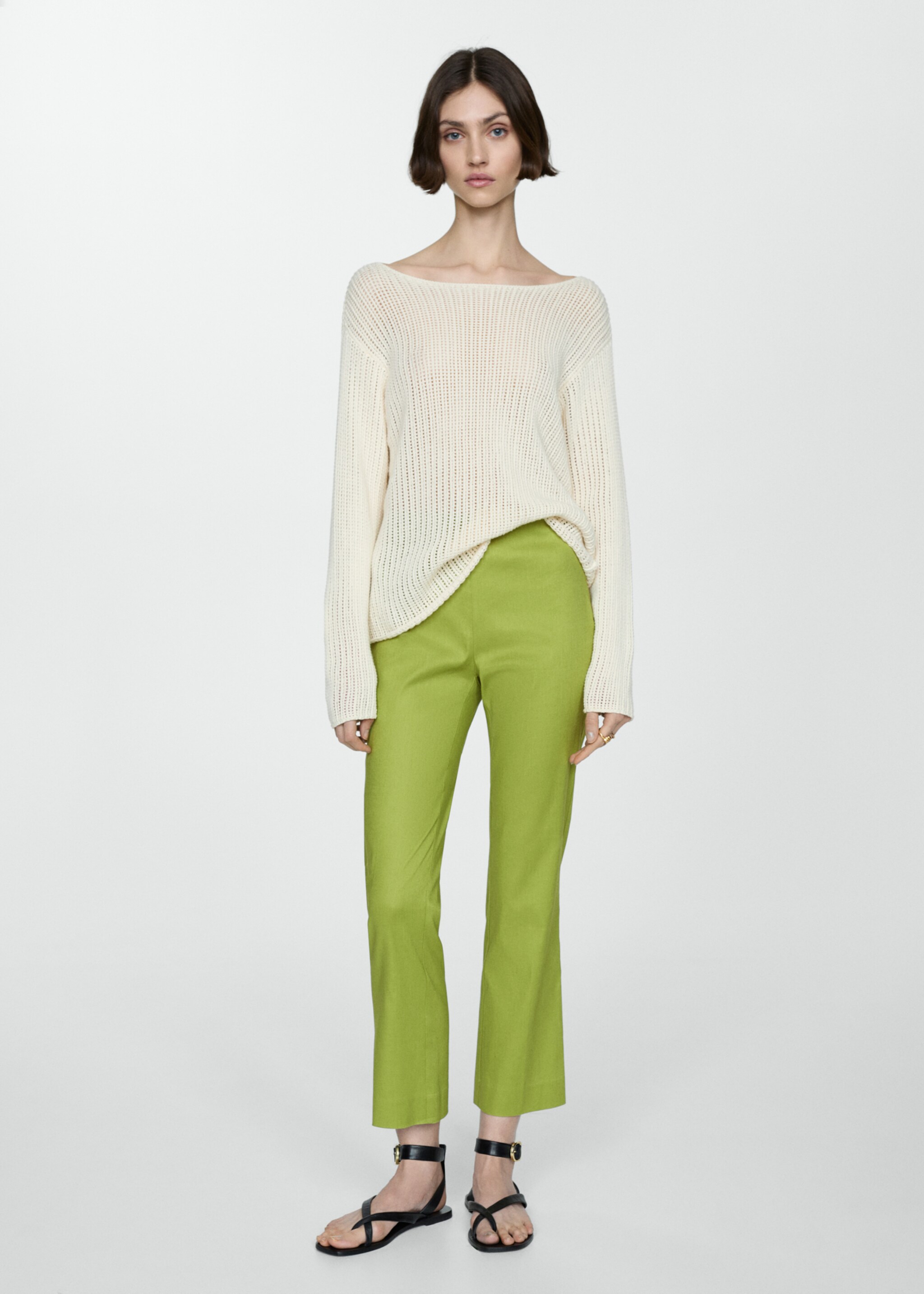 Linen flared trousers - General plane, Green. Ref: 67037125-00.