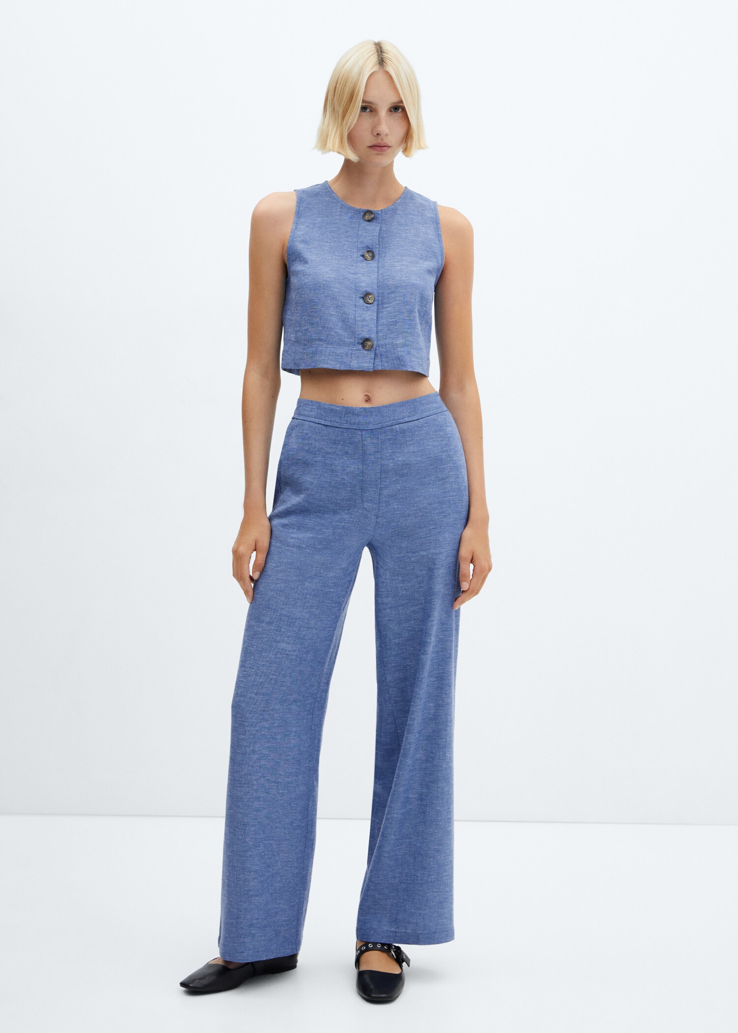 Linen-blend elastic waist trousers - เครื่องบินทั่วไป