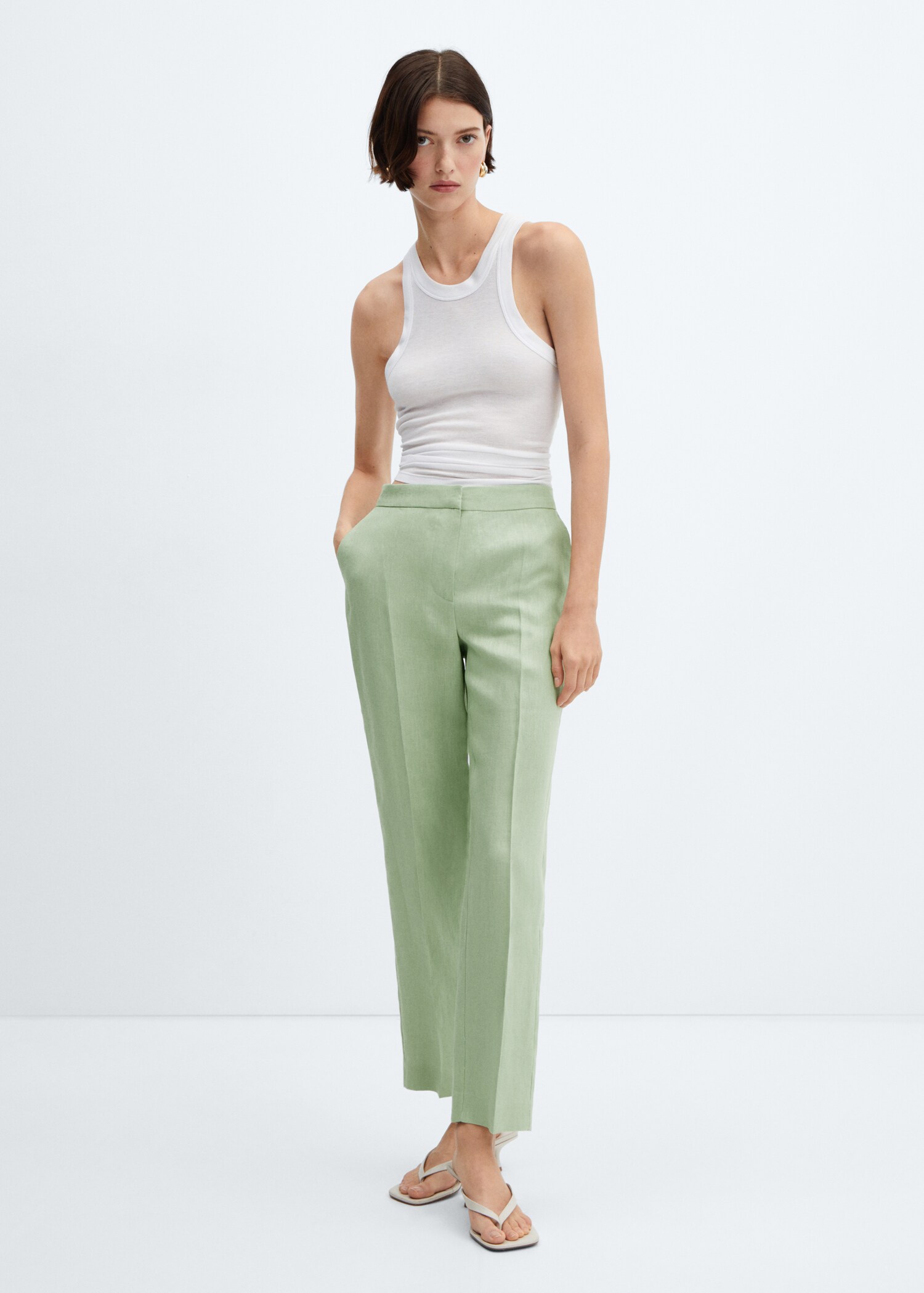 100% linen straight trousers - General plane