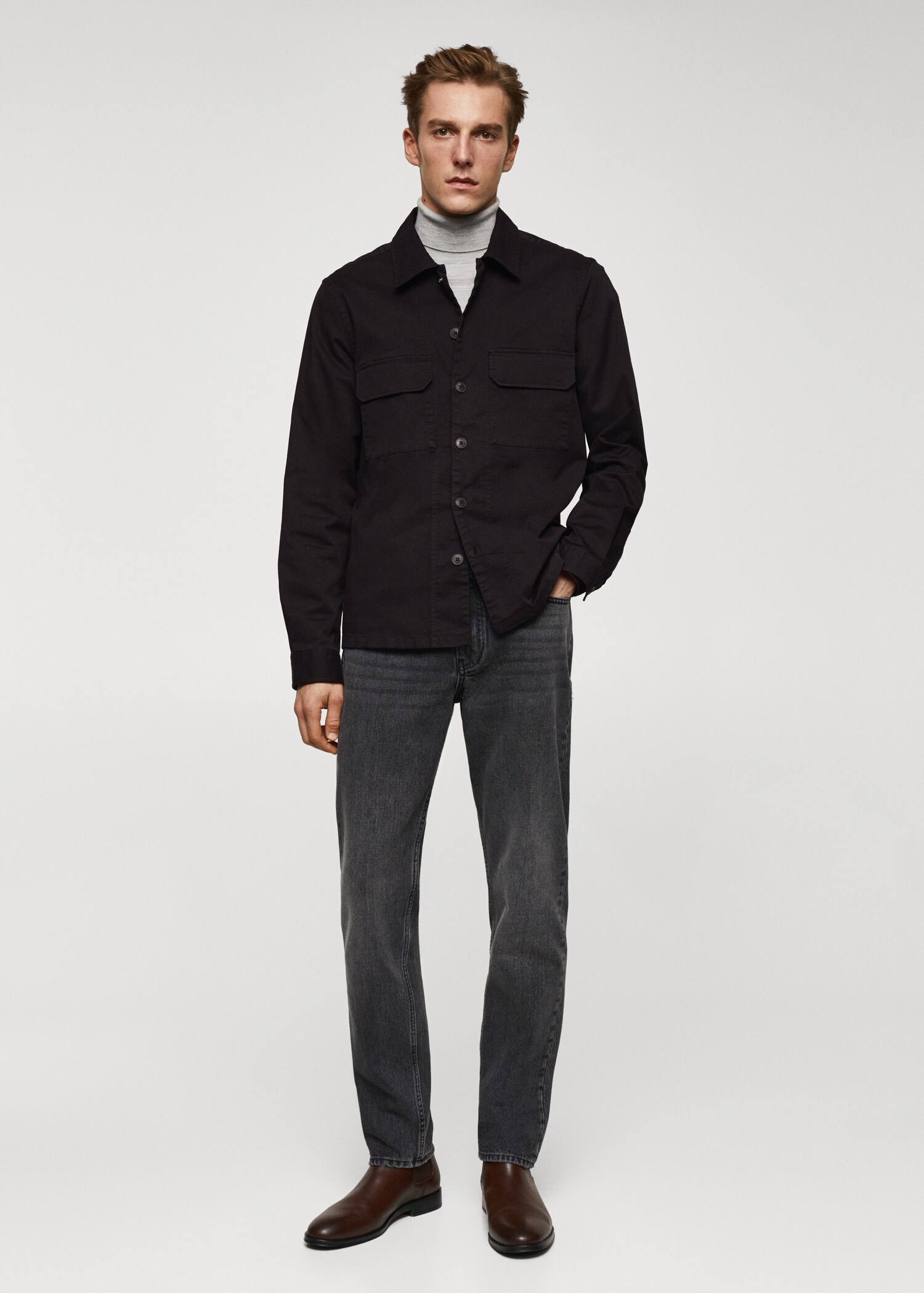 Stretch cotton overshirt with pockets - General plane
