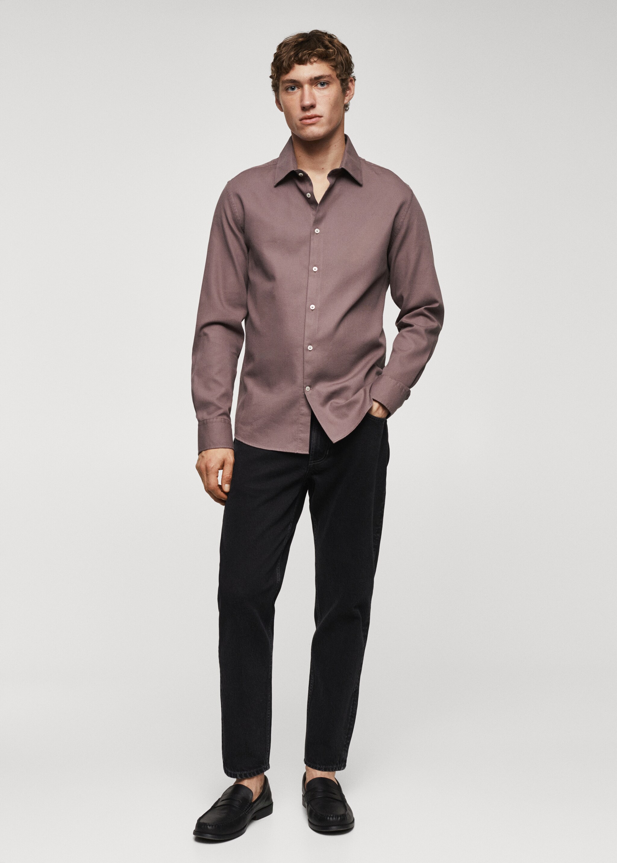 Slim-fit cotton structured shirt - General plane