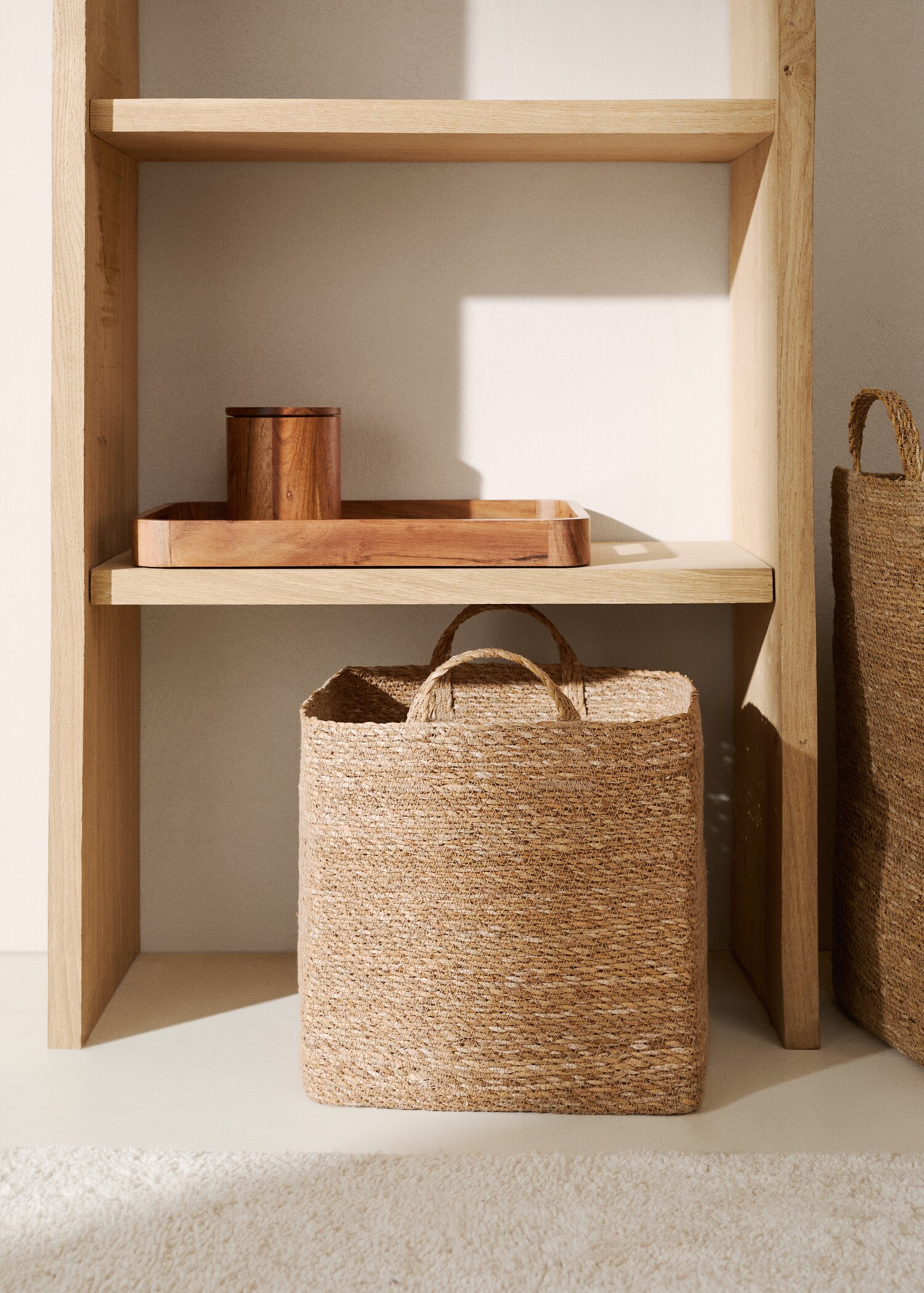 Rectangular natural fibre basket 32x30cm - General plane