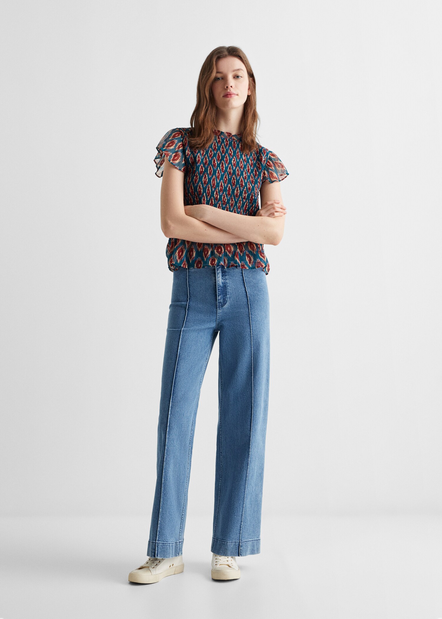 Frilled-sleeve ruched blouse - General plane