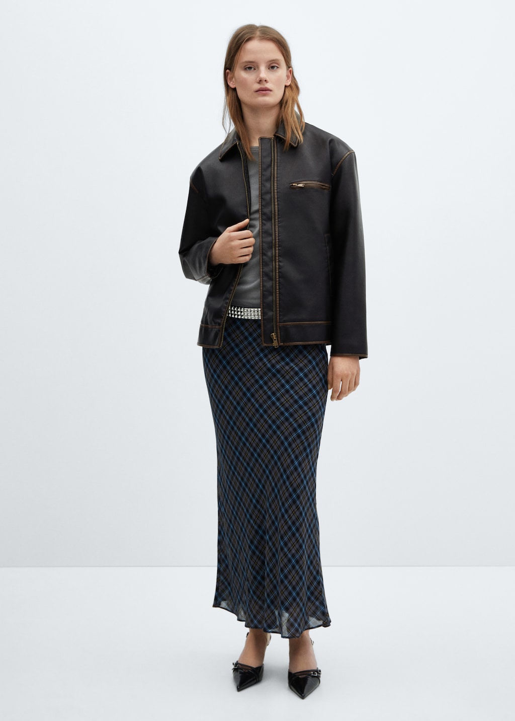 Worn leather effect jacket - Women | MANGO Montenegro