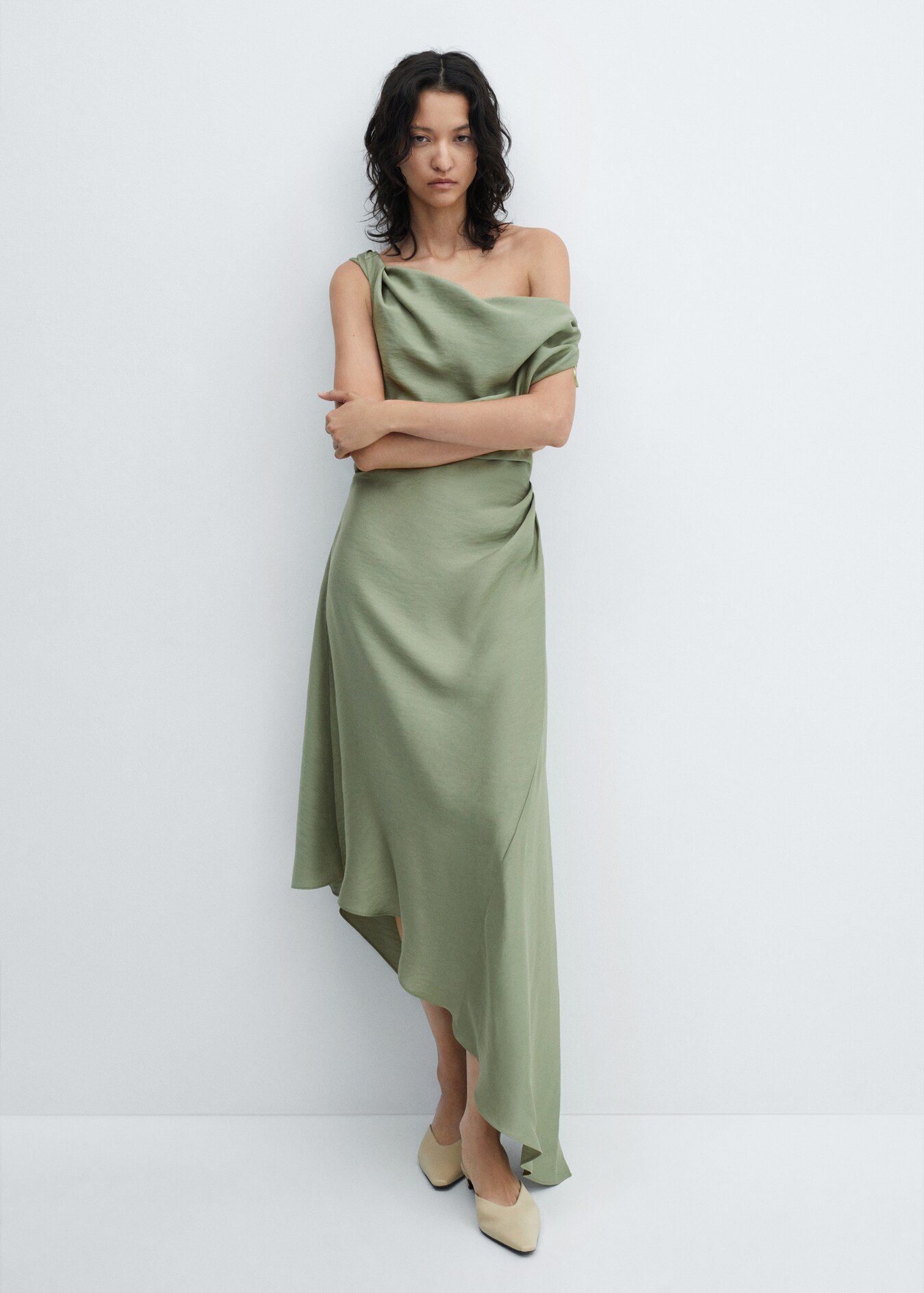 Midi Dress Pleated Asymmetrical Hemline