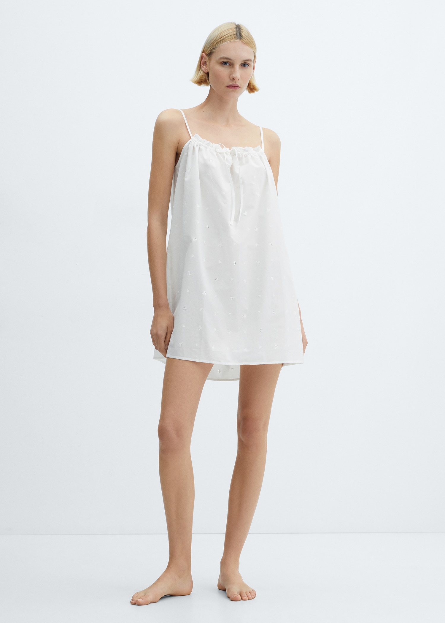 Cotton nightgown with openwork details - General plane