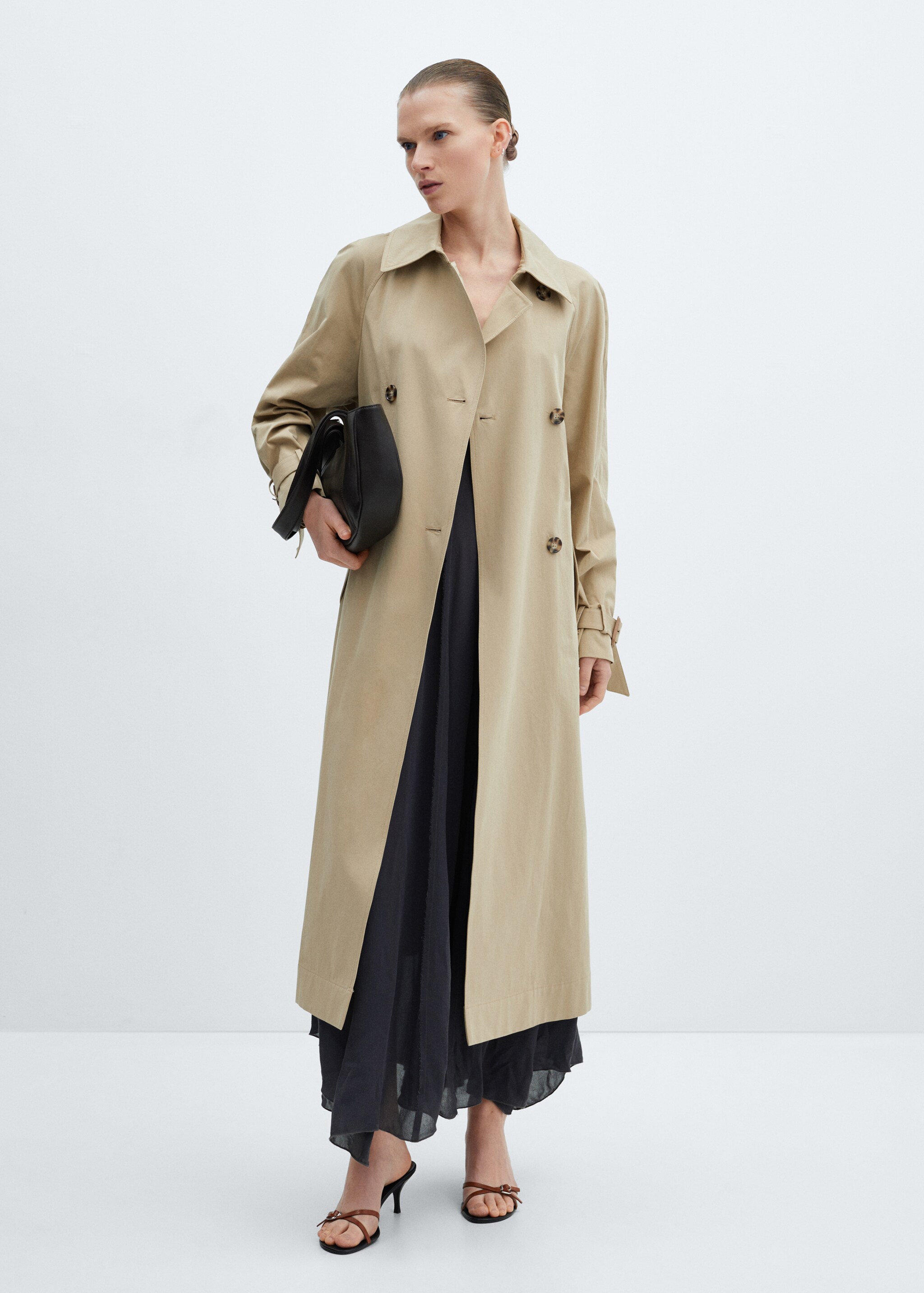 Double-breasted cotton trench coat - General plane