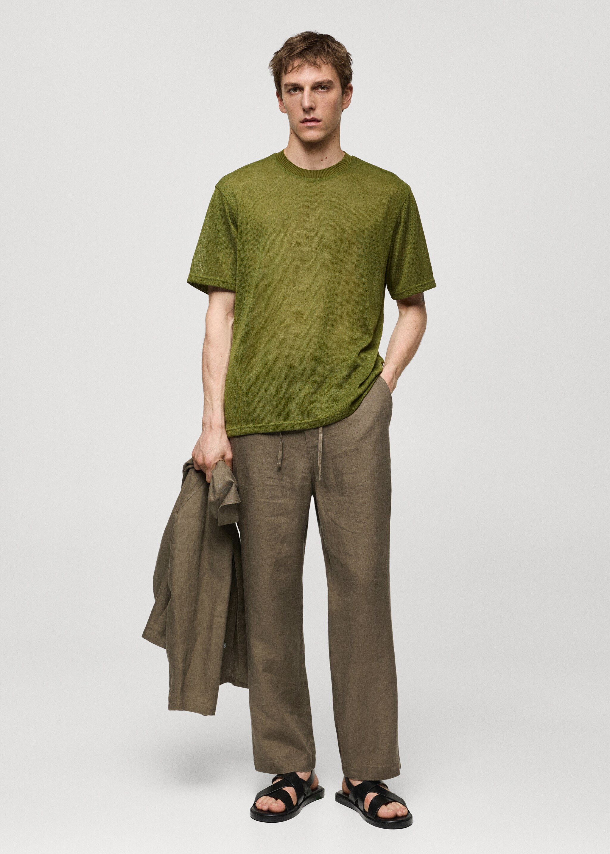 100% linen trousers with drawstring - General plane