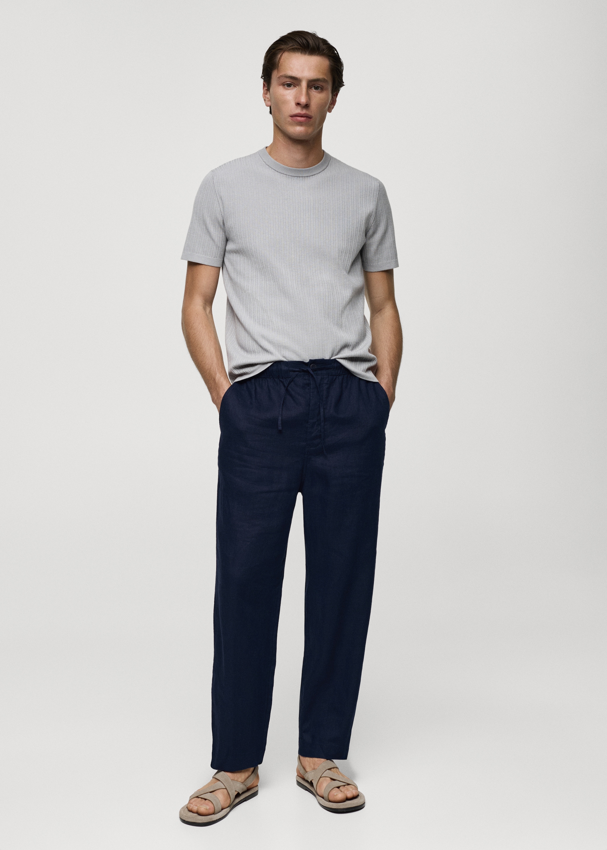 100% linen trousers with drawstring - General plane
