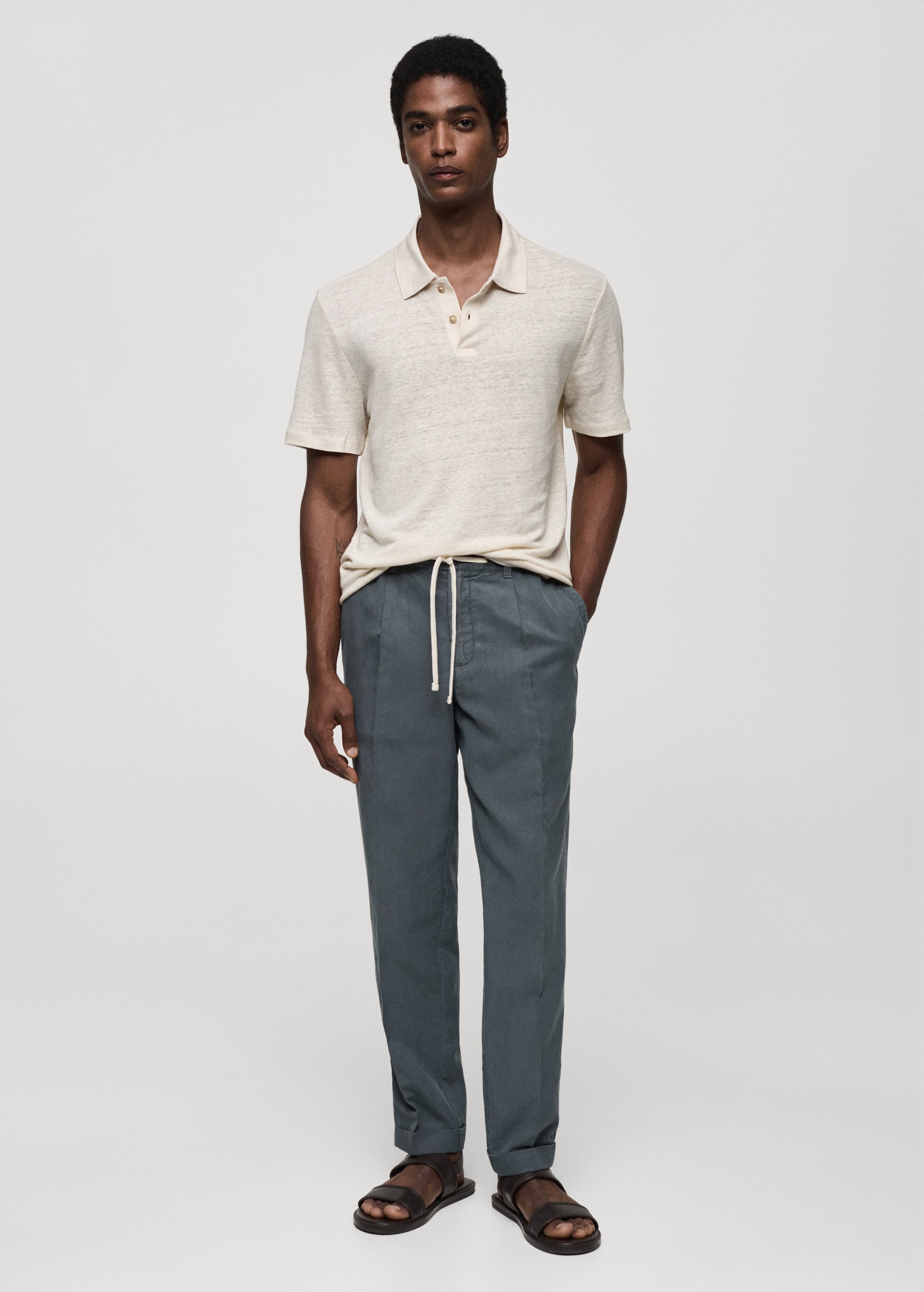 Slim fit 100% linen polo shirt - General plane