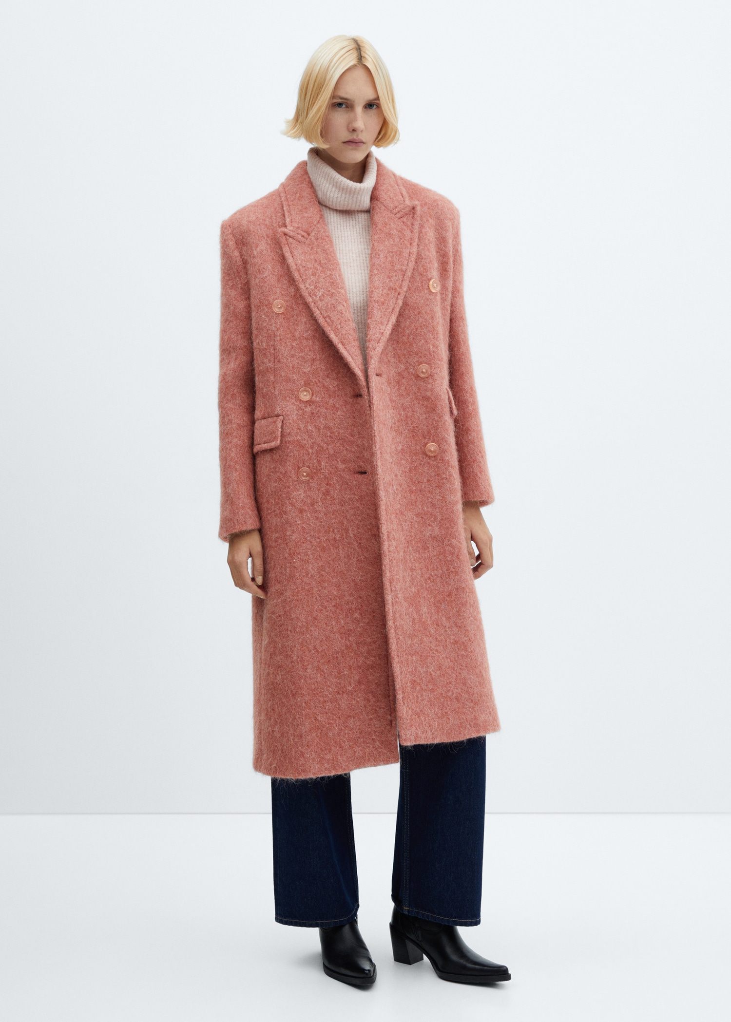 Double Breasted Coat Raspberry Wool Coat Soft Pink Boucle Wool