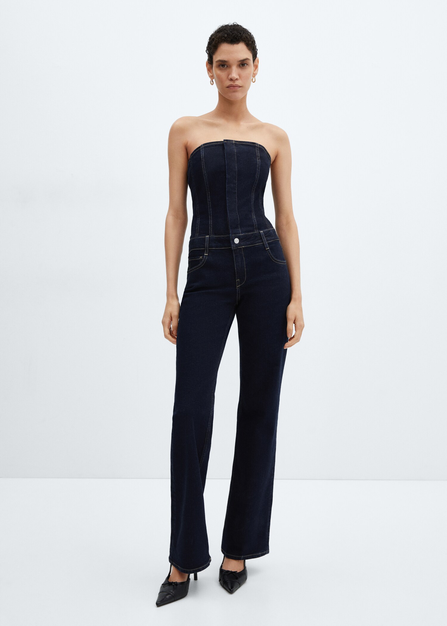 Schulterfreier Jeans-Jumpsuit - Allgemeine Ansicht