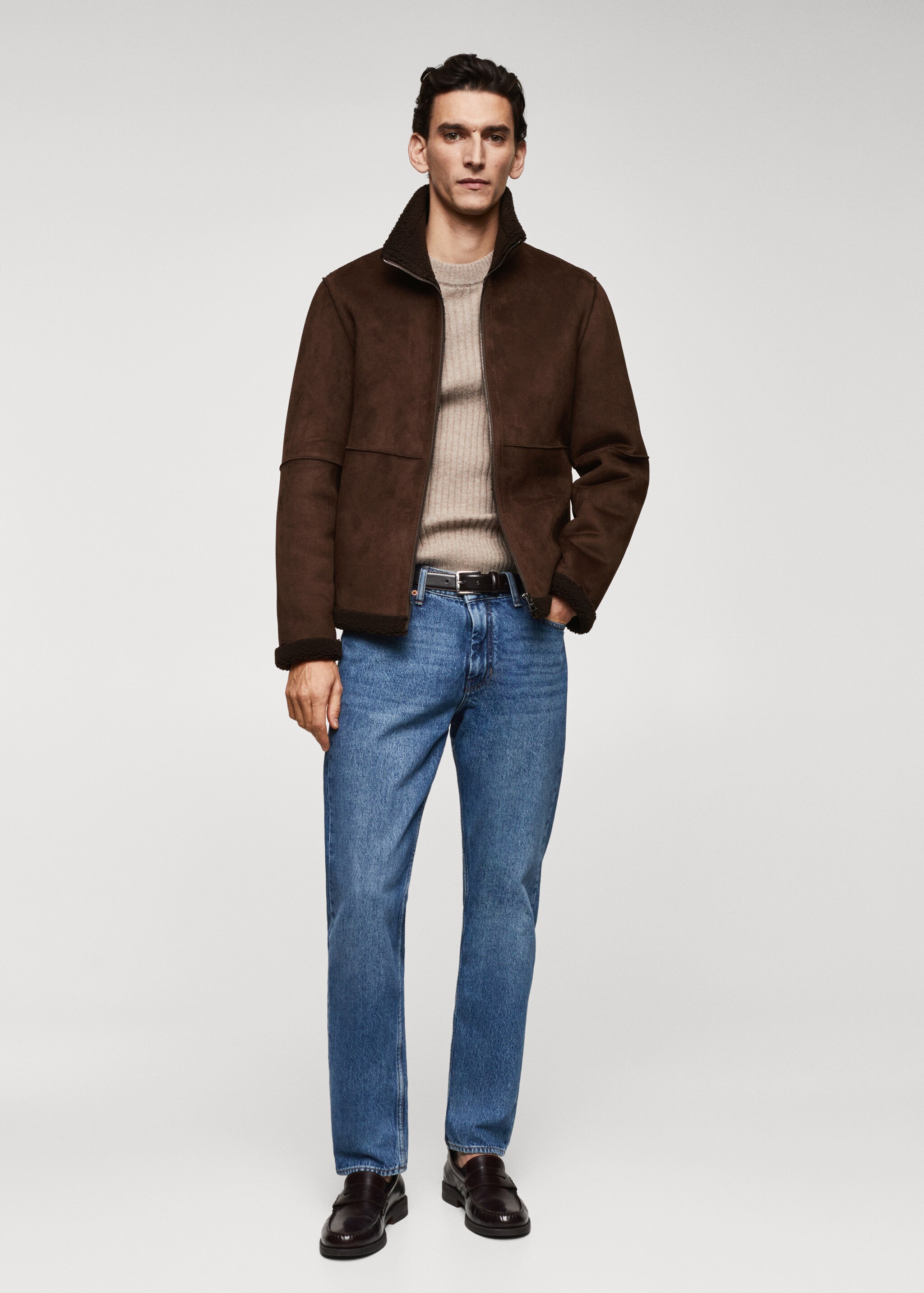 Shearling-lined leather-effect jacket - General plane