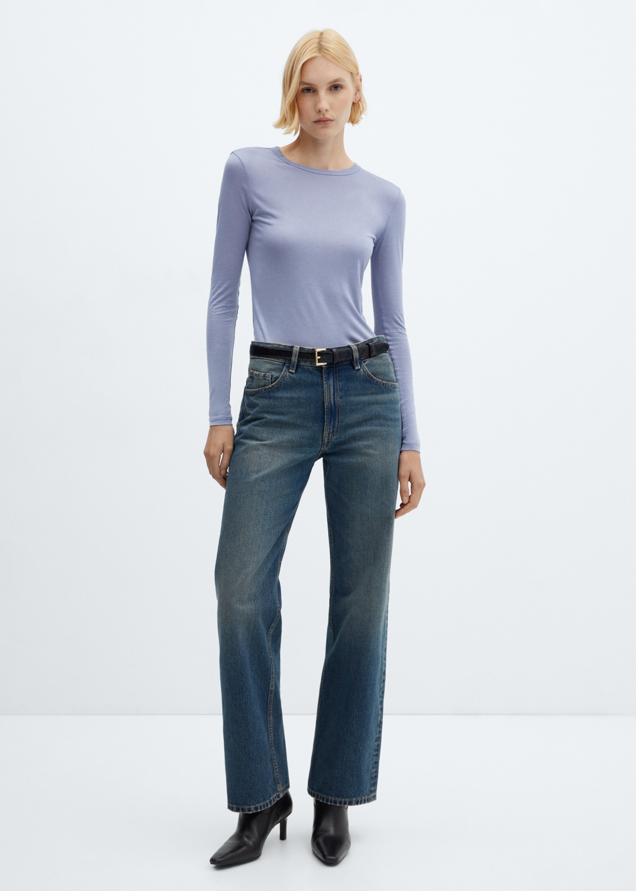 Лонгслив с круглой горловиной - Общий план, Синий. Ref: 67052922-00.