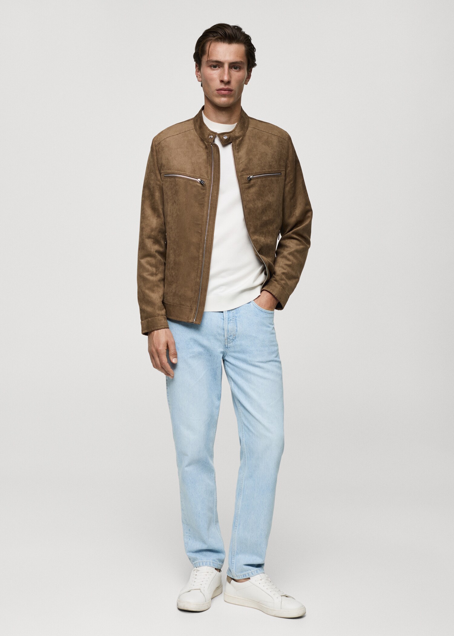 Blouson imitation daim fermeture Éclair - Plan général