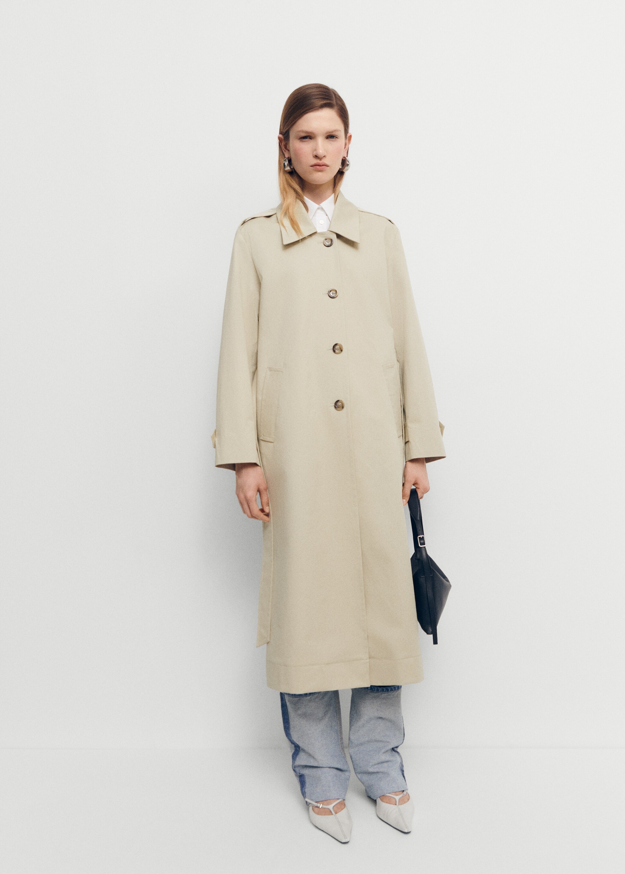 Cotton trench coat with shirt collar - General plane
