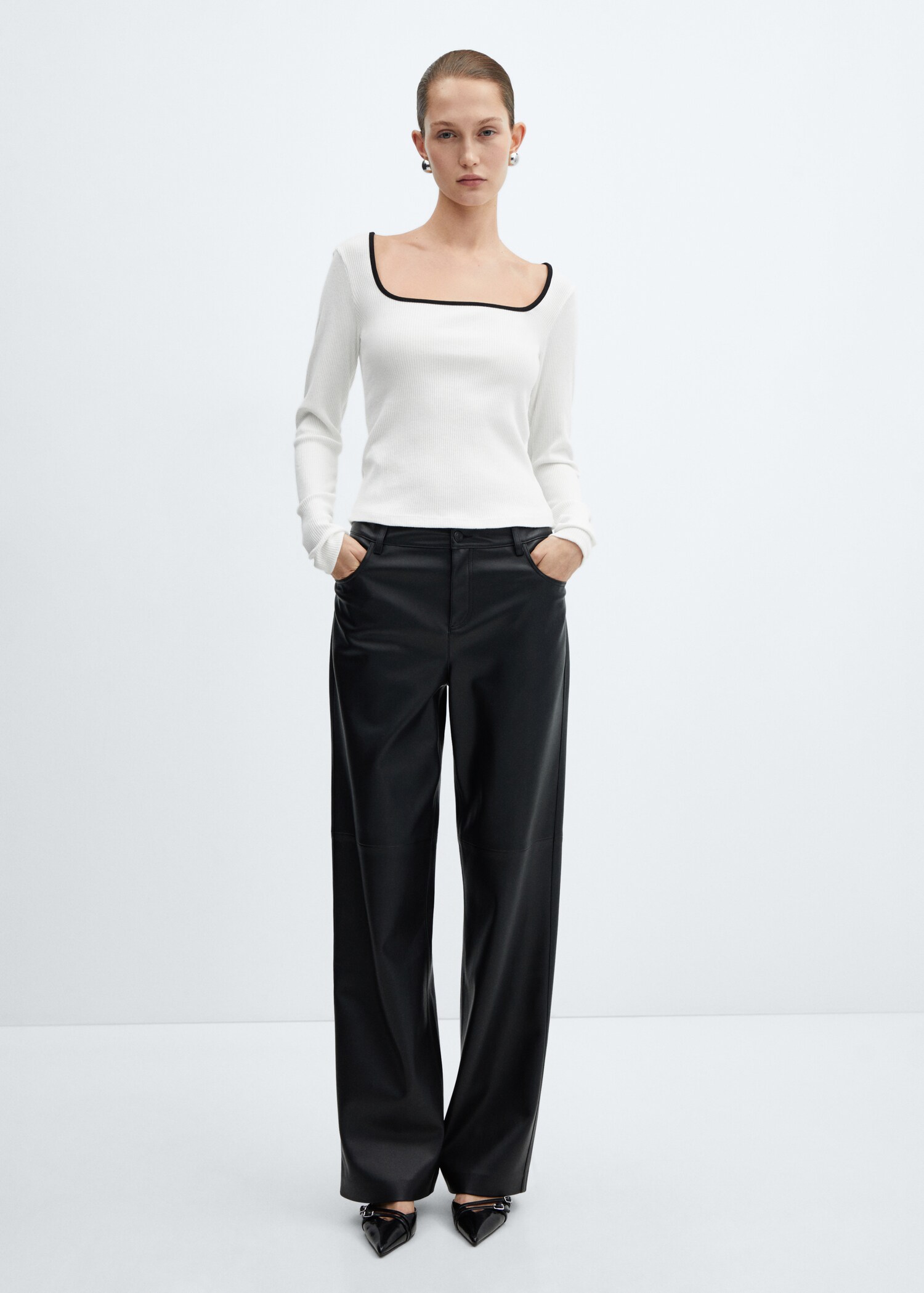 Ribbed Squared neckline t-shirt - General plane