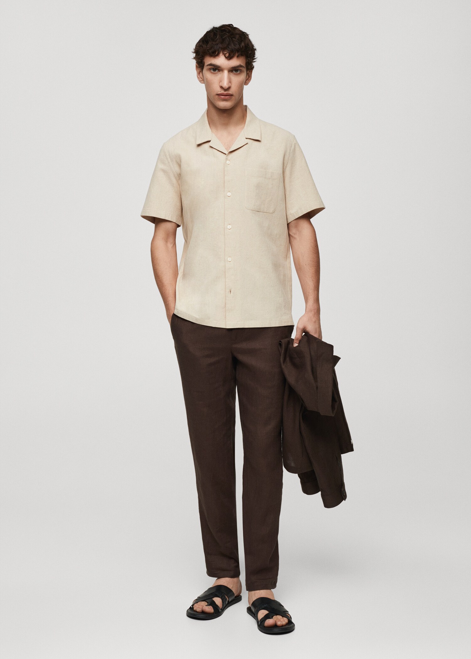 Chemise lin col bowling poche - Plan général