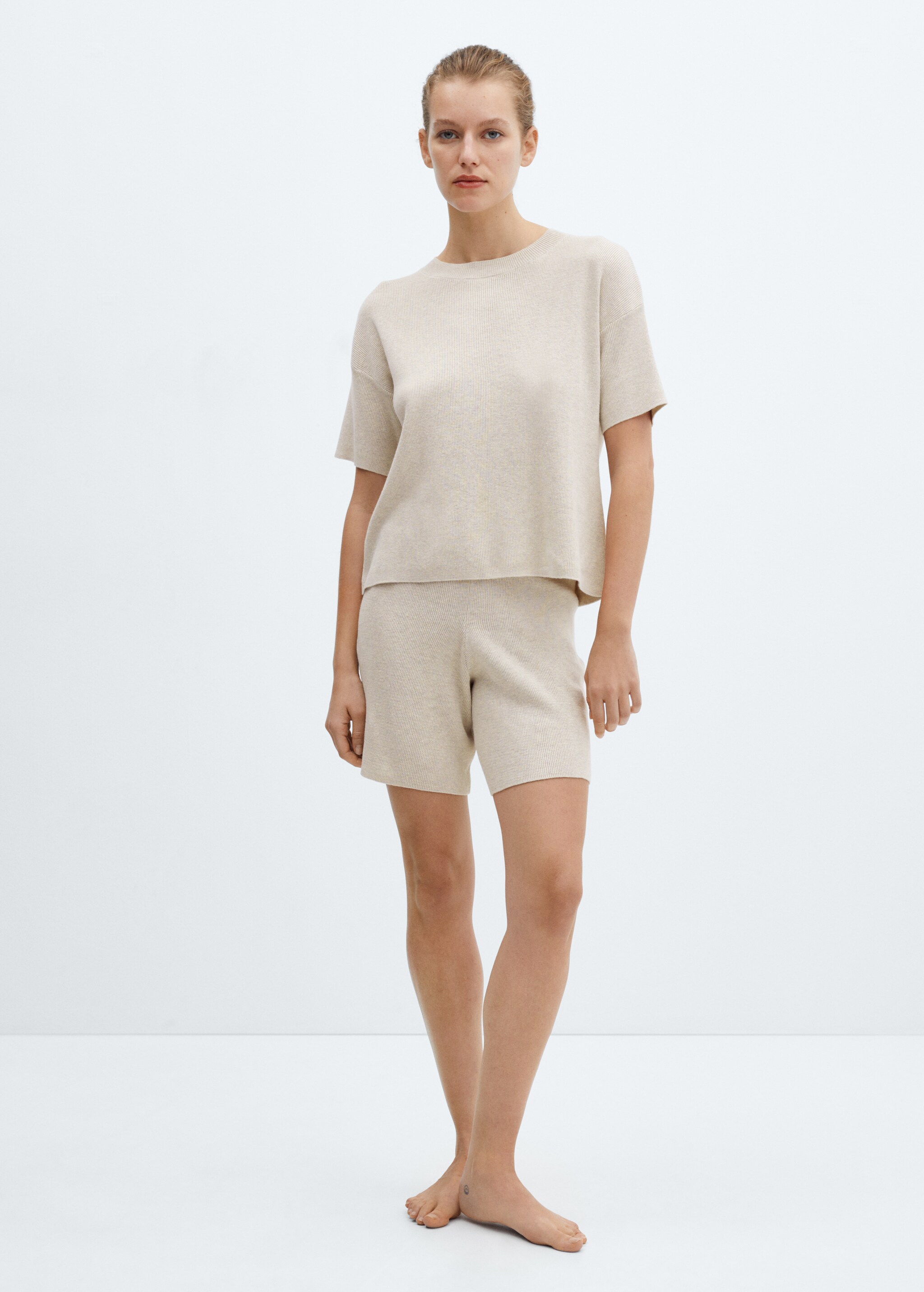 Cotton-linen knitted pyjama shorts - General plane