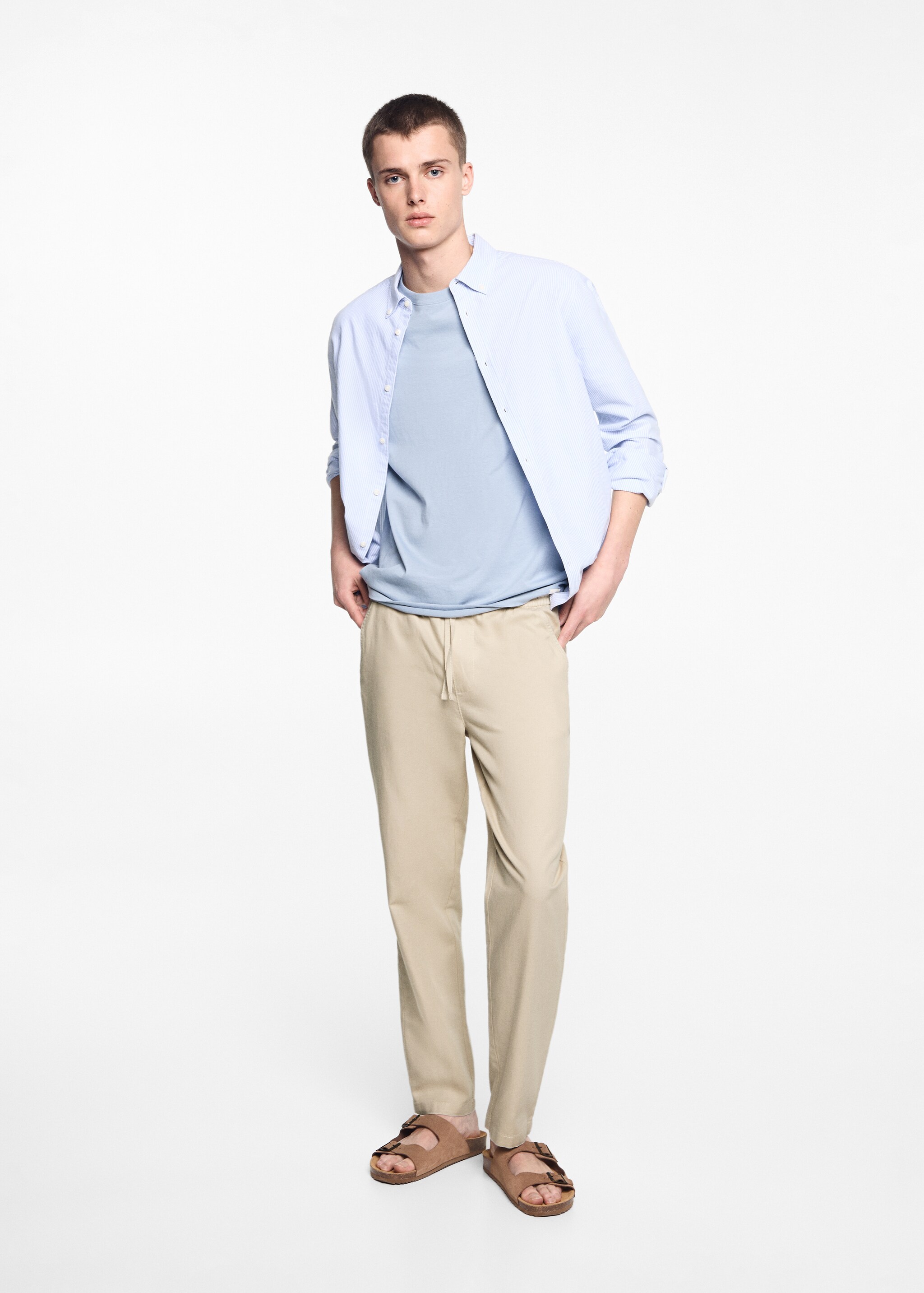 Pantalón lino cintura elástica - Plano general