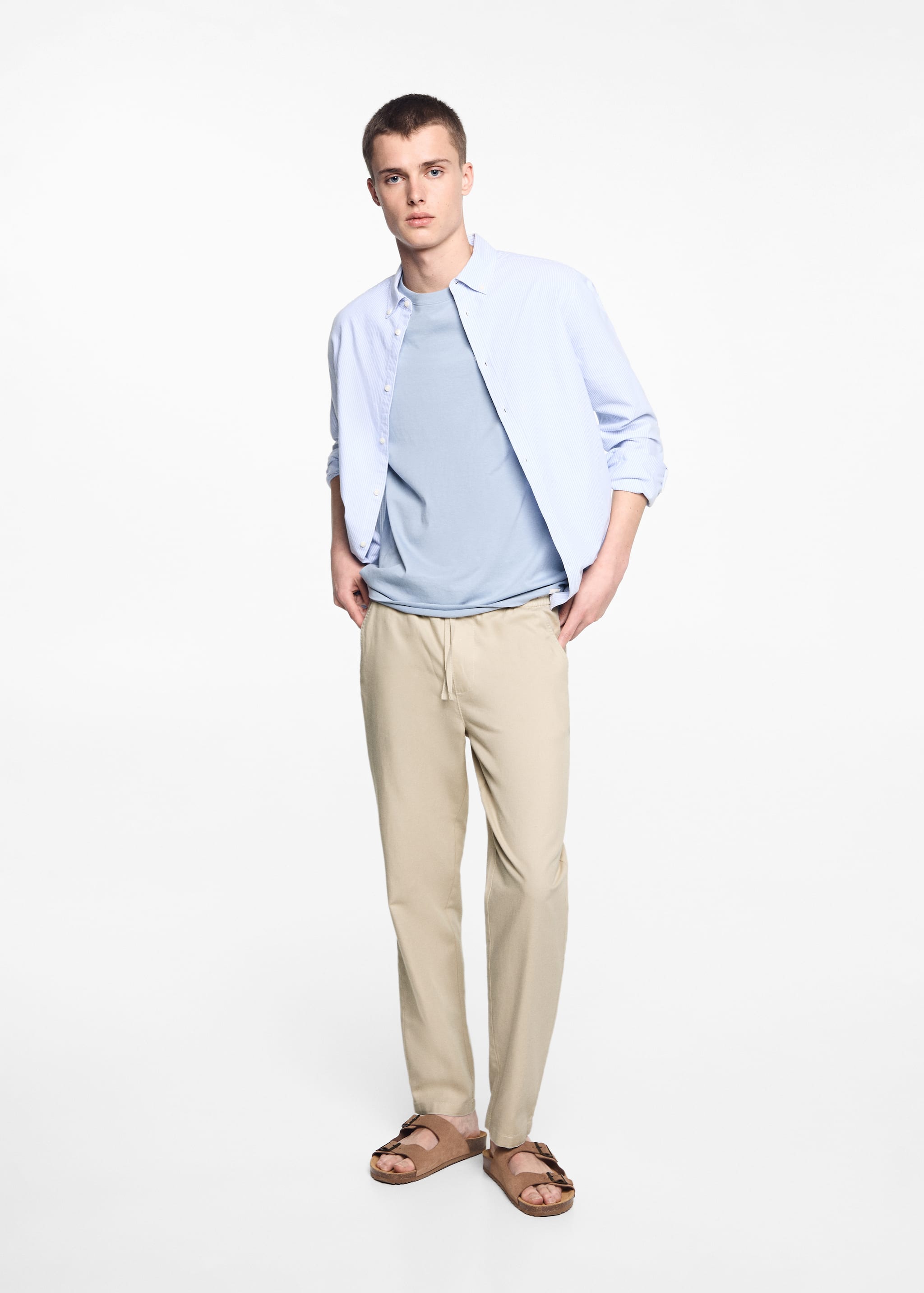 Linen-blend elastic waist trousers - General plane