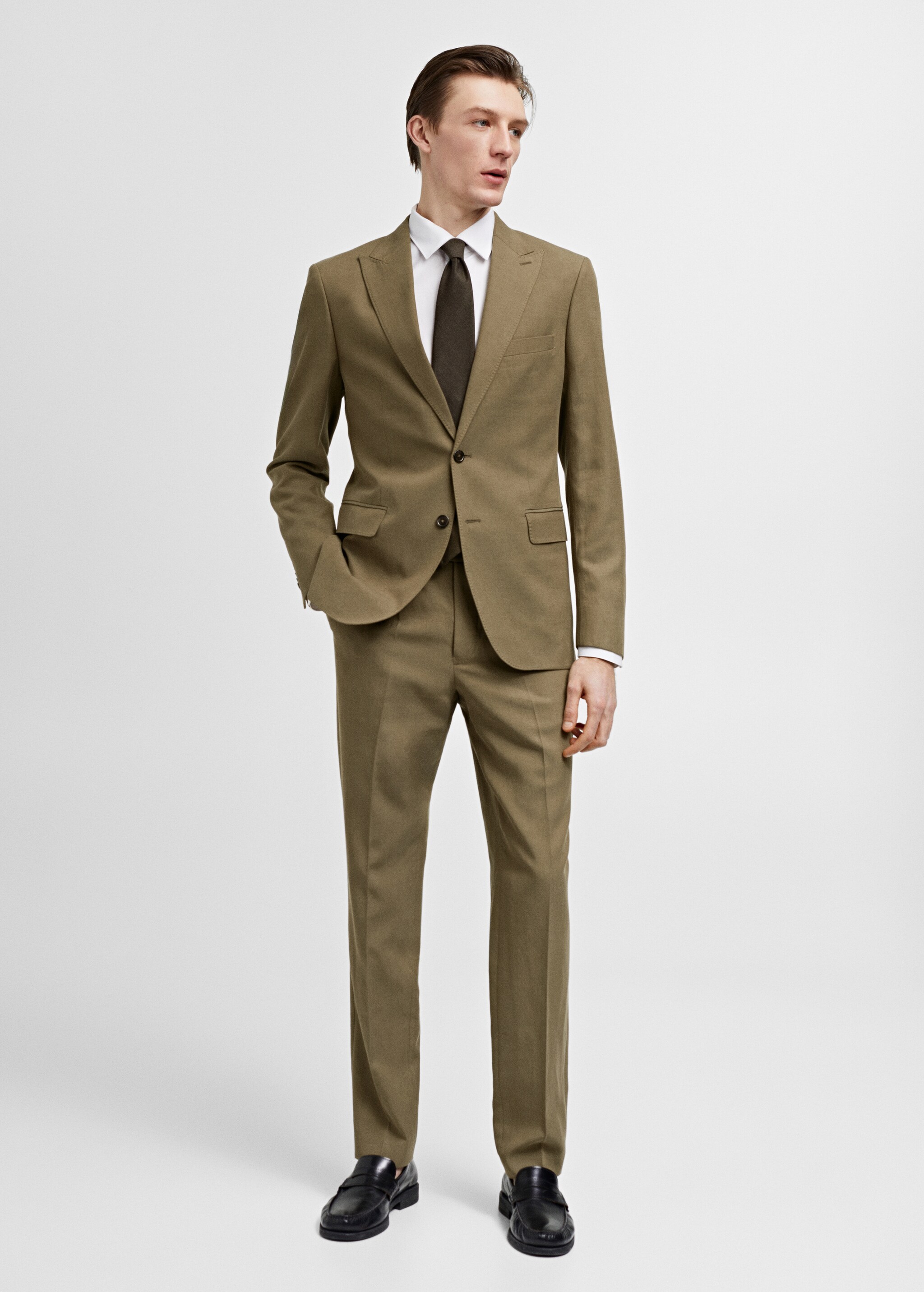 Slim fit Tencel™ suit trousers with pleats - General plane