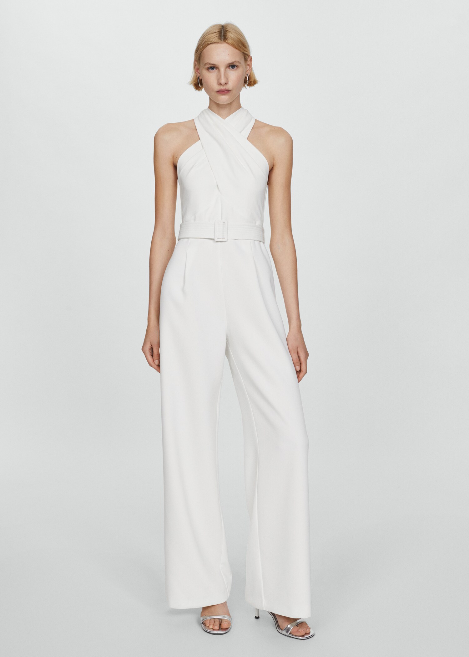 Belted crossover collar jumpsuit - General plane