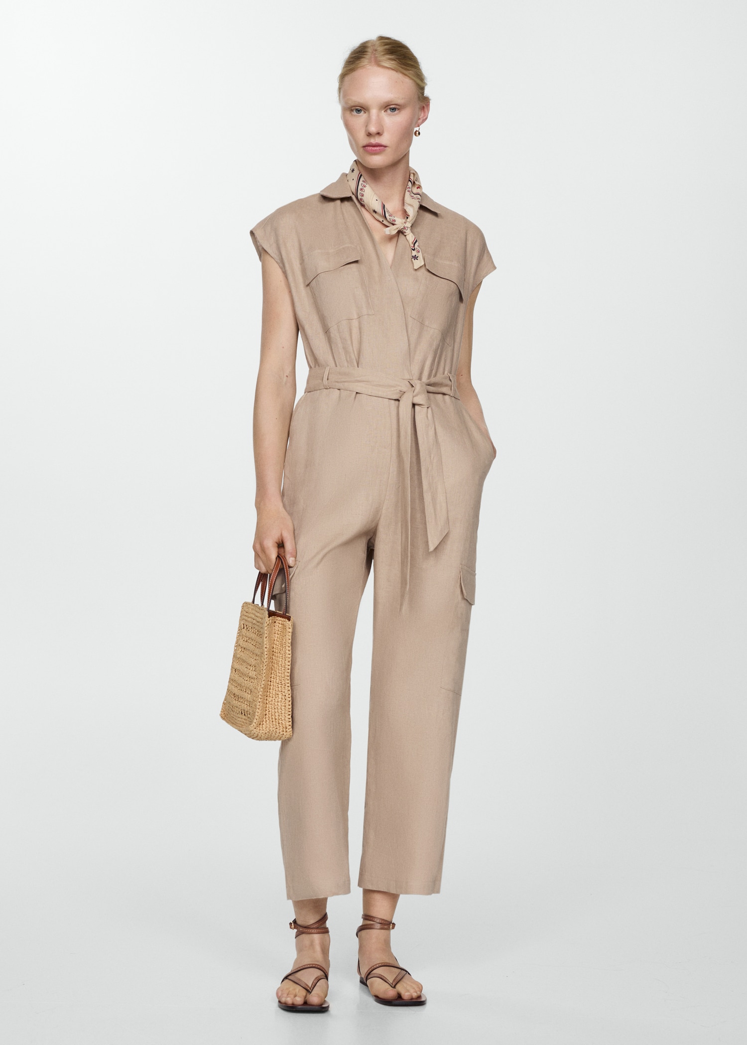 Cargo-style linen jumpsuit - General plane