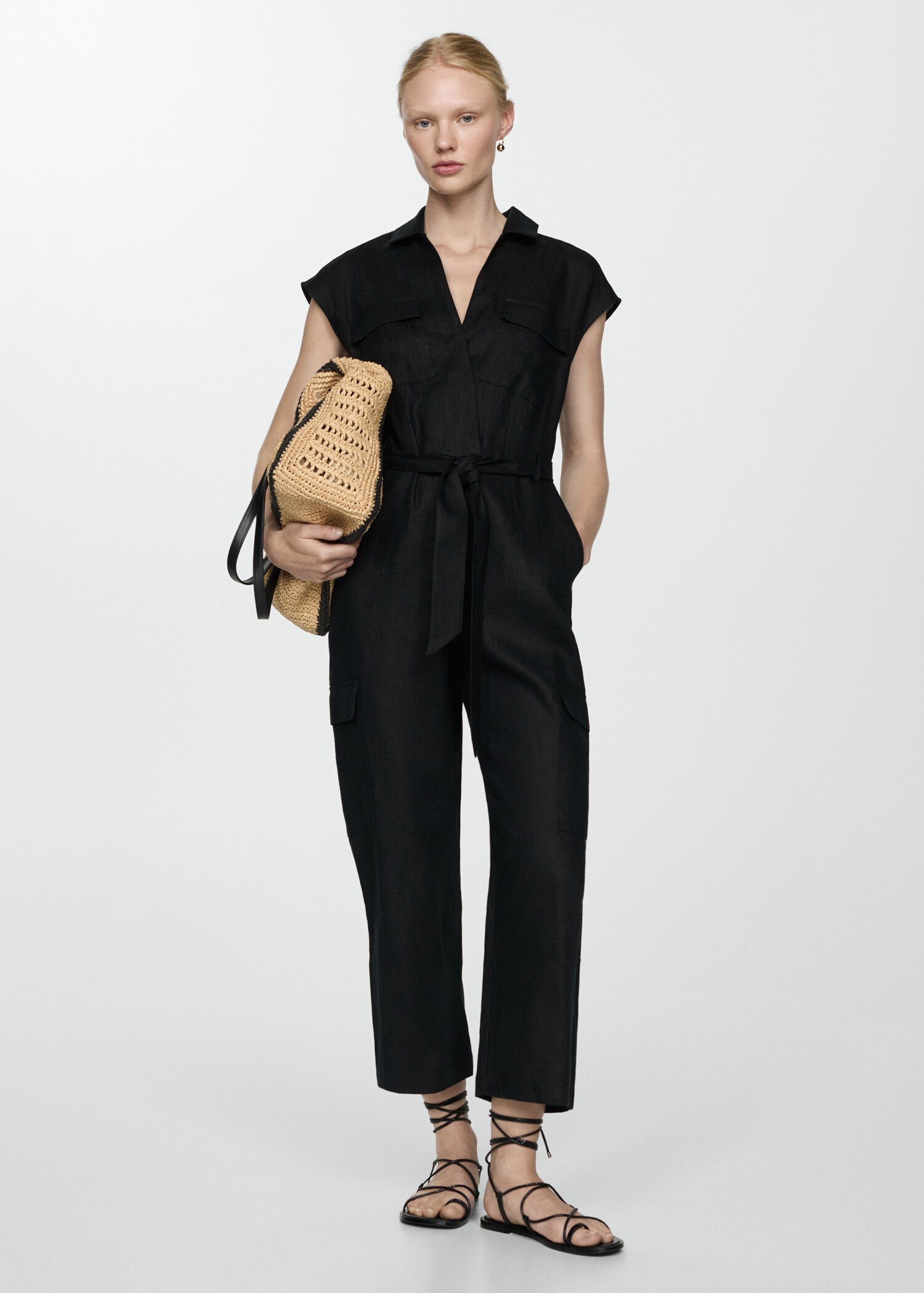 Cargo-style linen jumpsuit - General plane