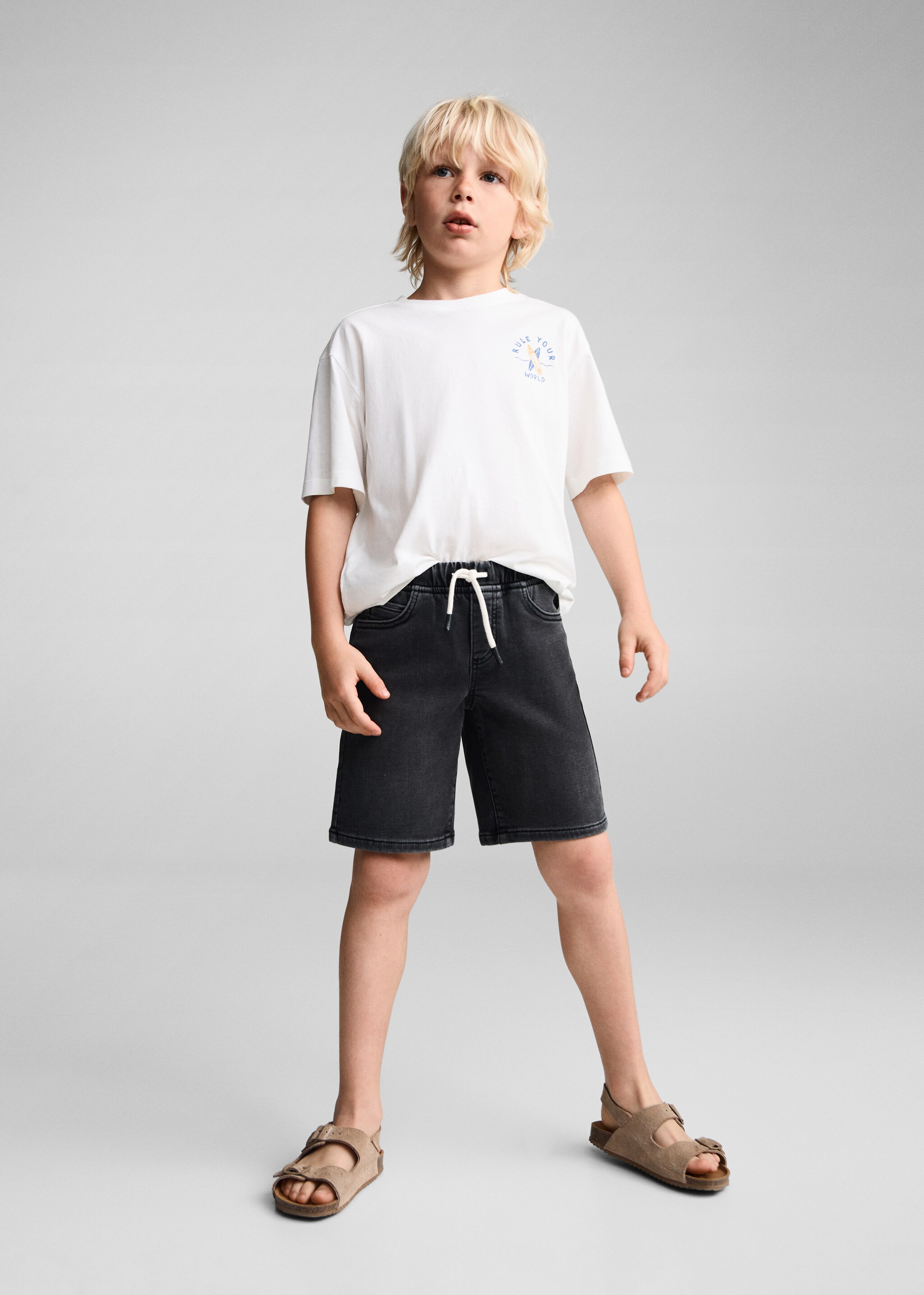 Elastic waist denim Bermuda shorts - General plane