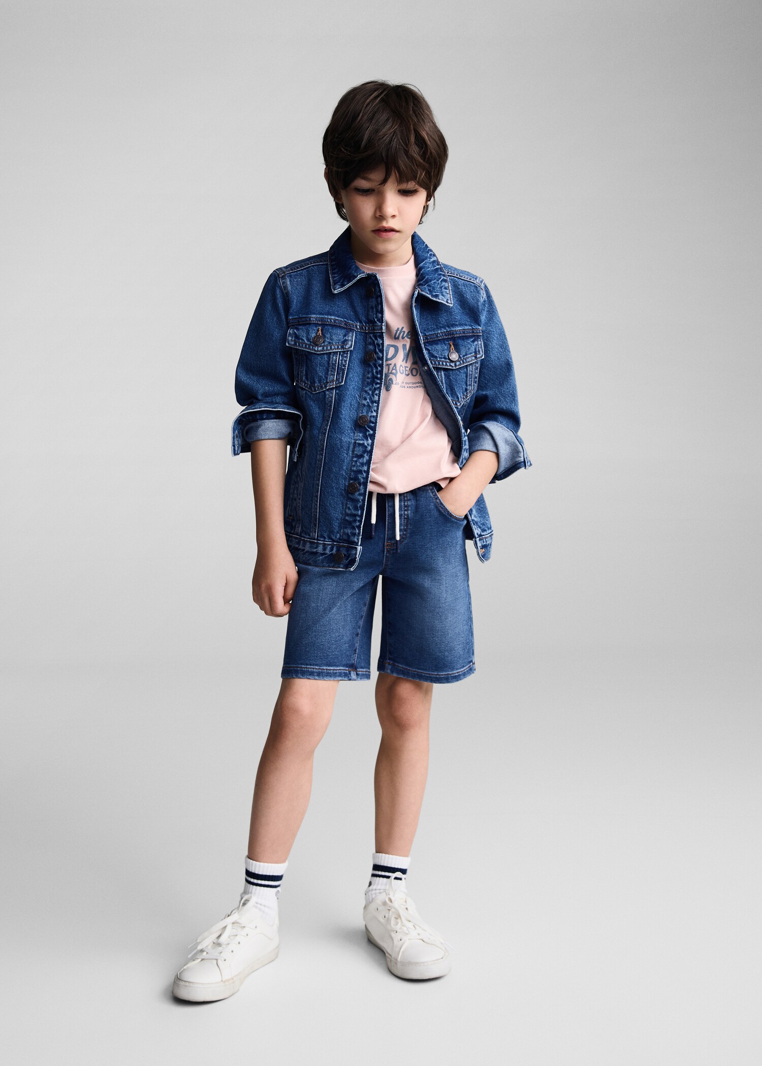 Elastic waist denim Bermuda shorts - General plane