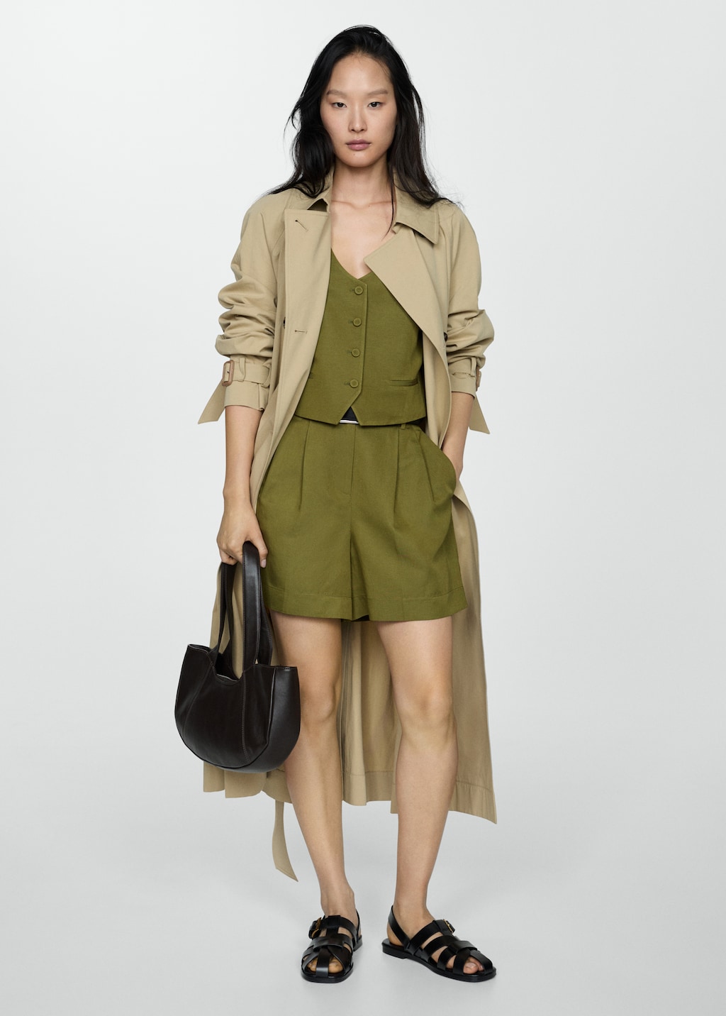 Mango Linen-blend Bermuda plated shorts thumbnail