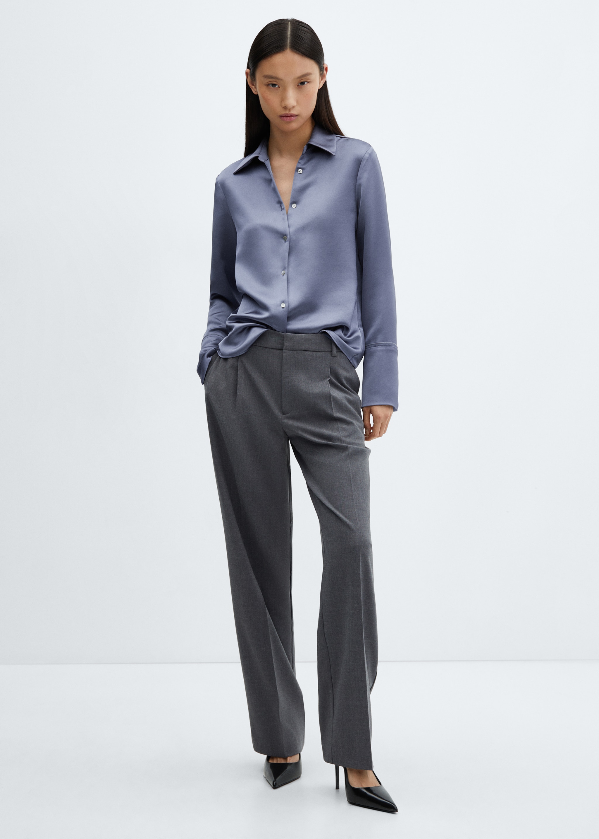 Jeans Outfit Blusa Satinada Camisa Satinada Azul Marino Camisa